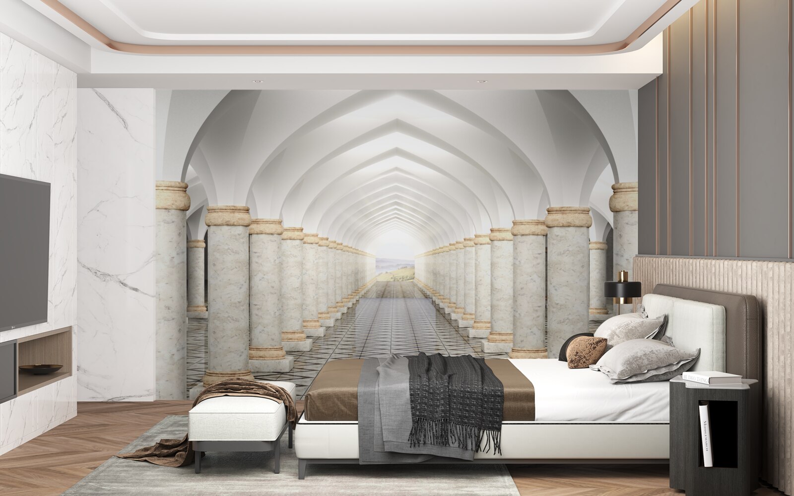 Фотошпалери нескінченний тунель, всіяний колонами