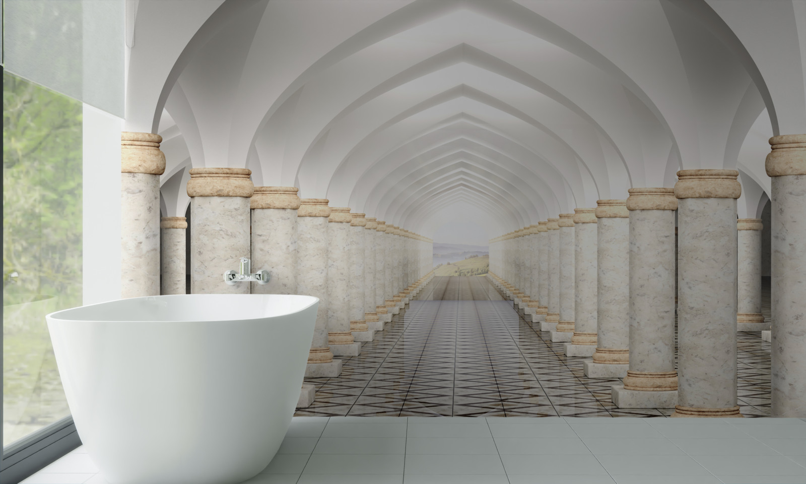 Фотошпалери нескінченний тунель, всіяний колонами