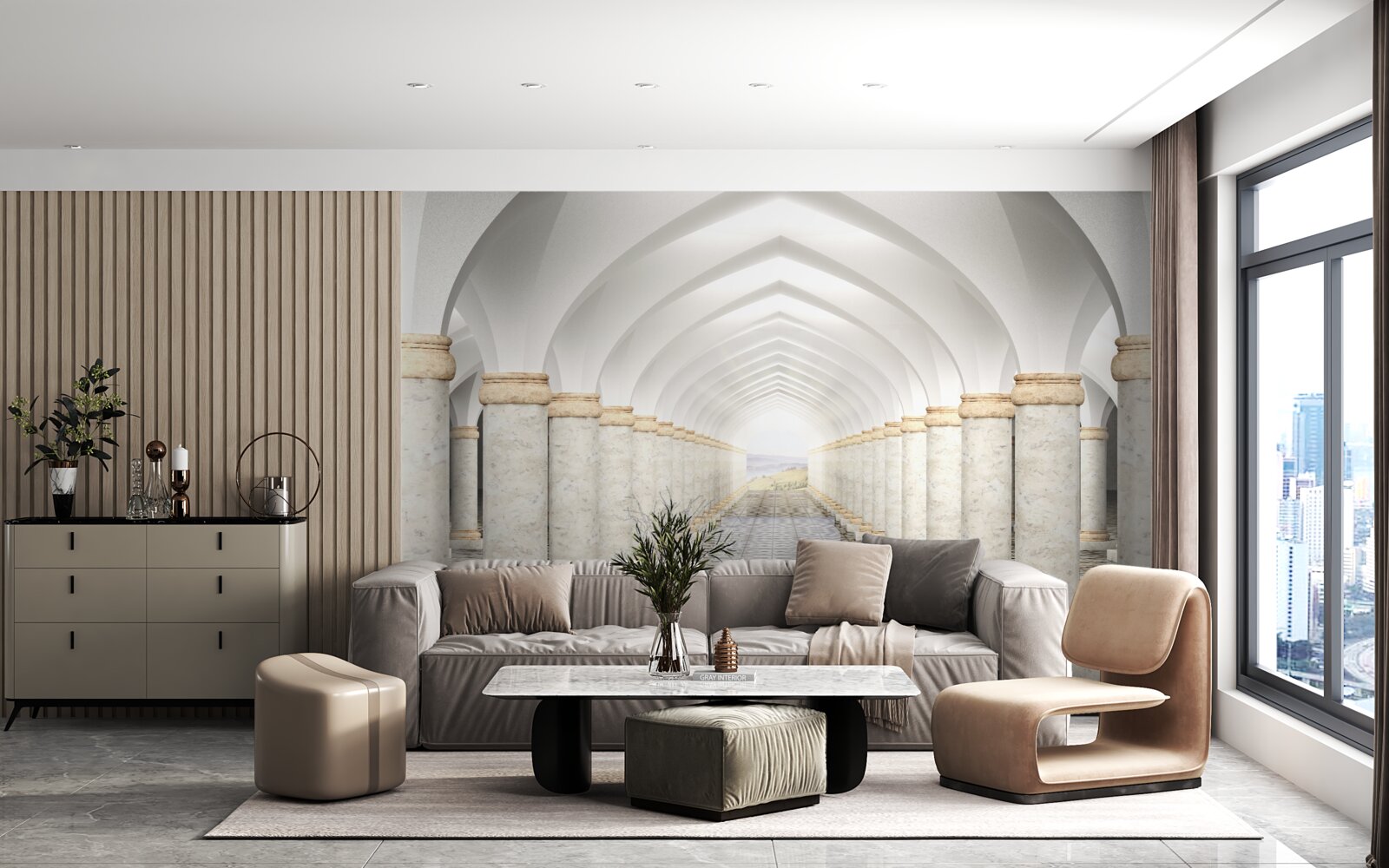 Фотошпалери нескінченний тунель, всіяний колонами