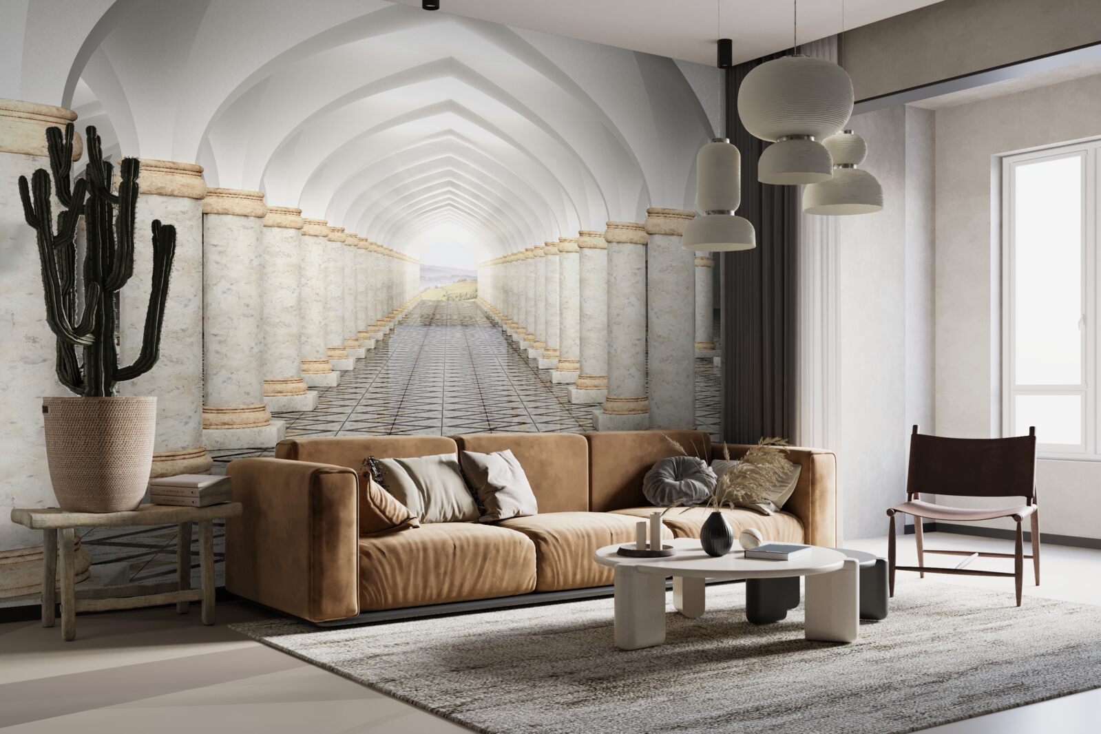 Фотошпалери нескінченний тунель, всіяний колонами