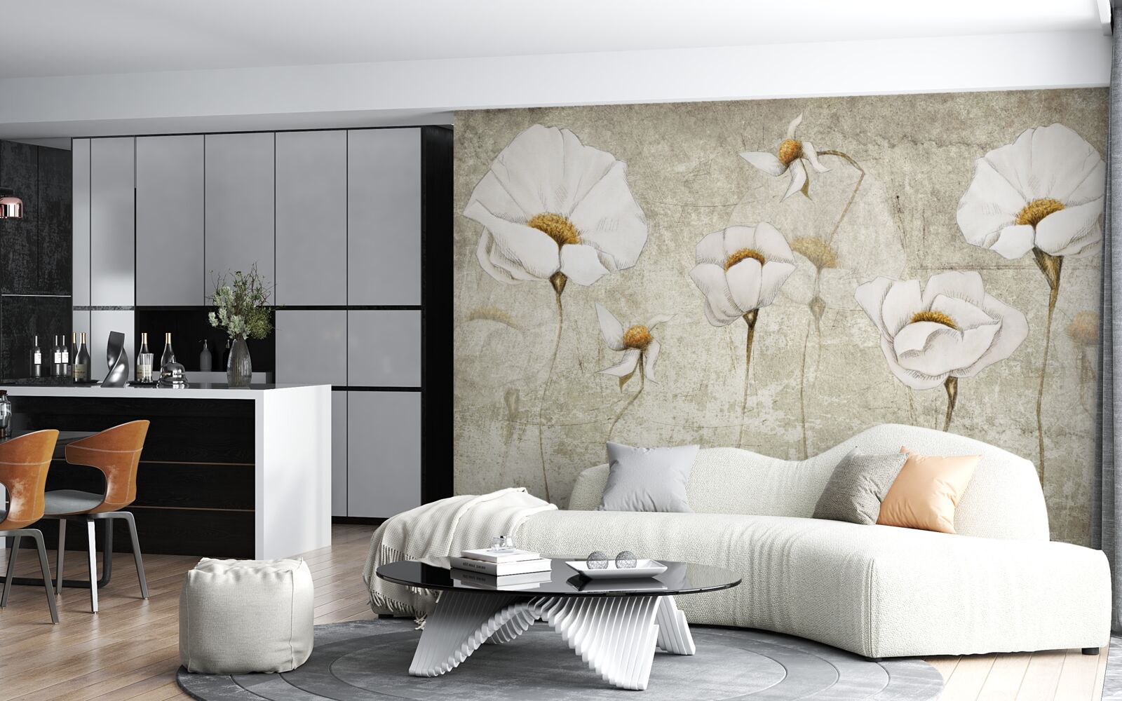 Фотошпалери стрункі білі маки