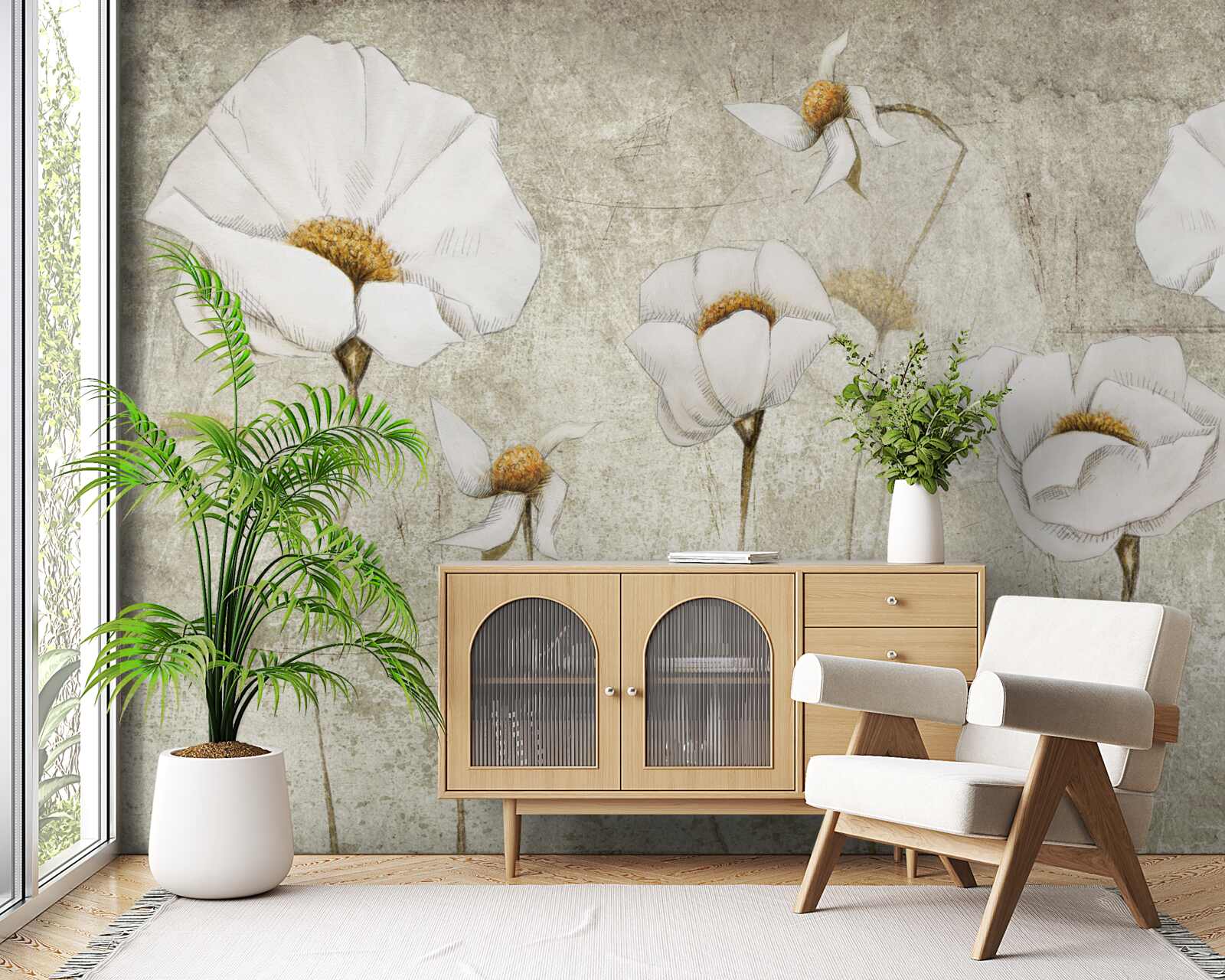 Фотошпалери стрункі білі маки