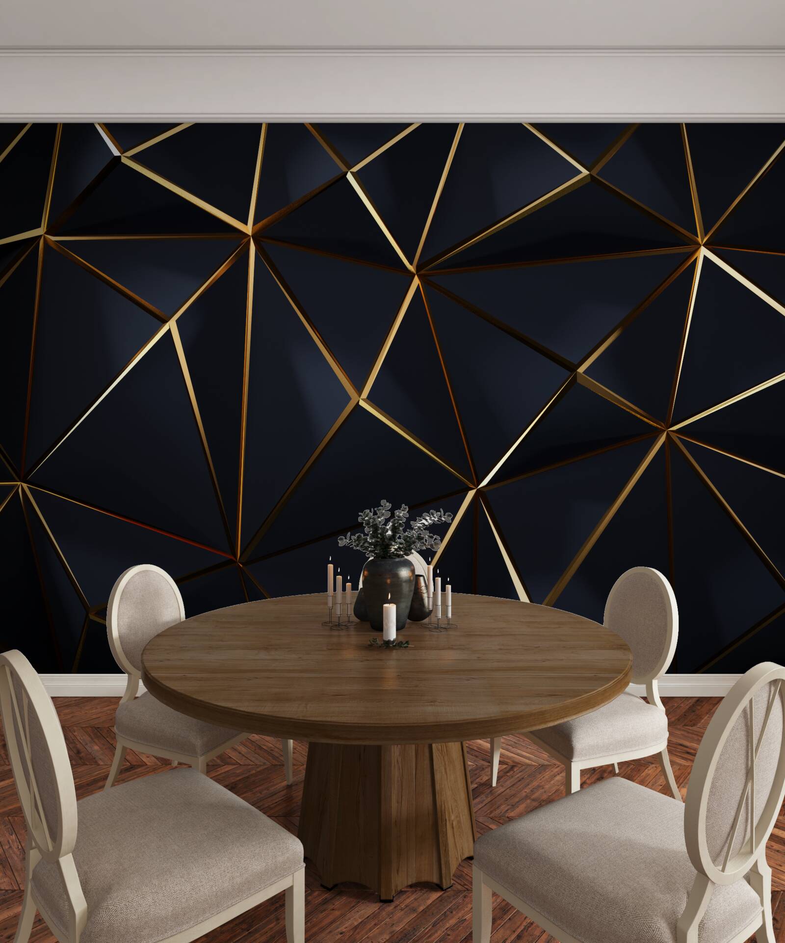 Фотошпалери золоті трикутники з чорними акцентами