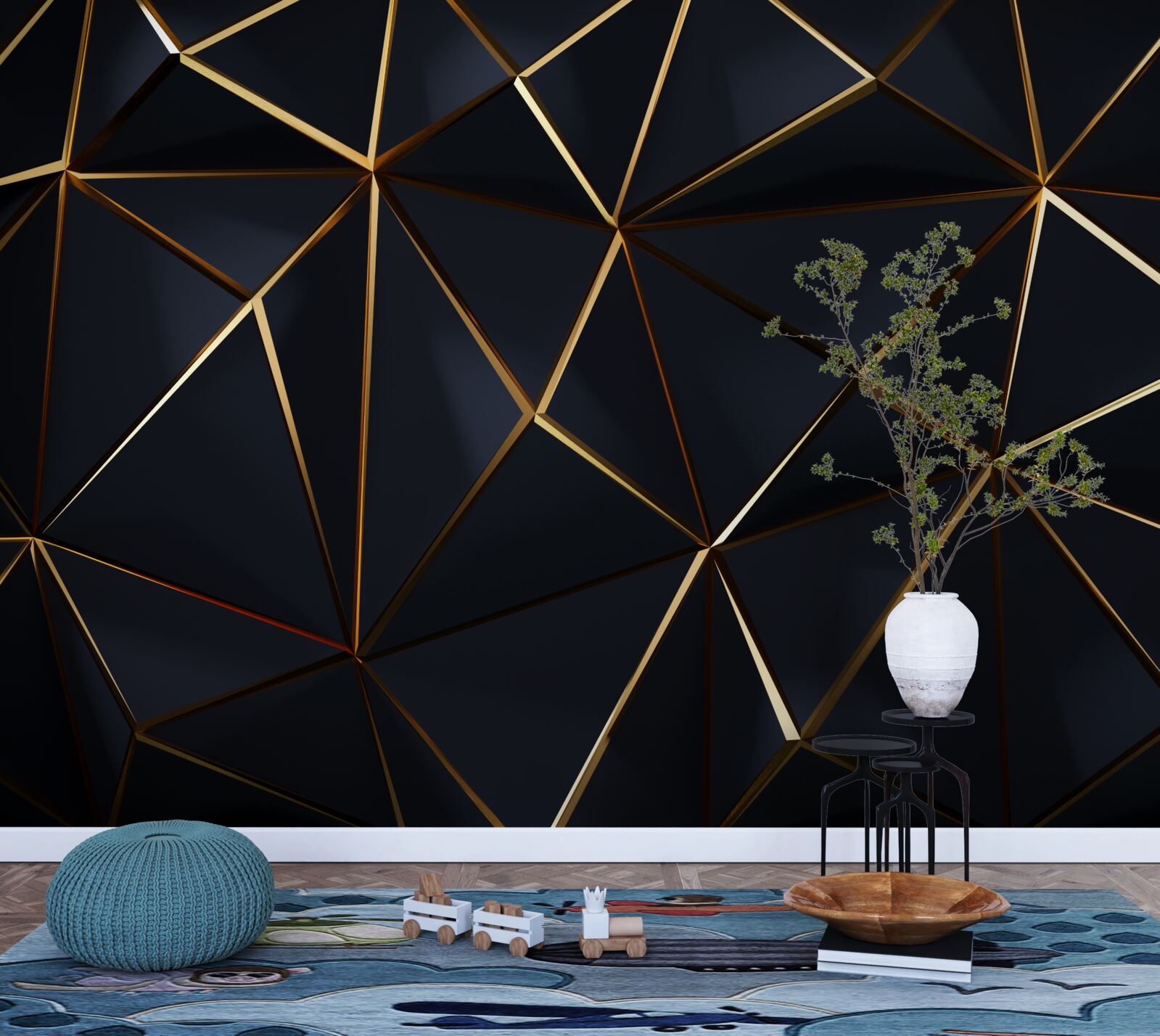 Фотошпалери золоті трикутники з чорними акцентами