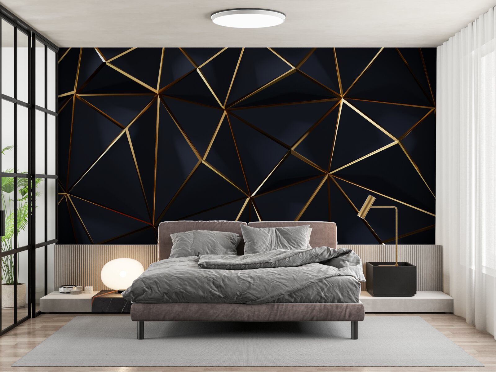 Фотошпалери золоті трикутники з чорними акцентами