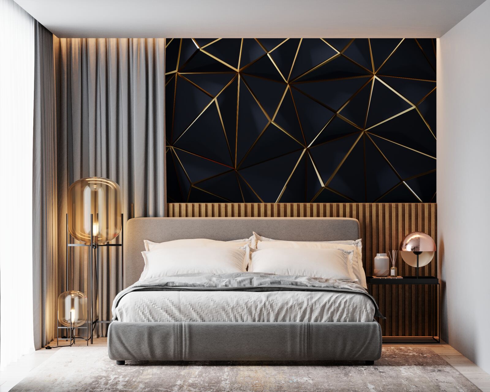 Фотошпалери золоті трикутники з чорними акцентами