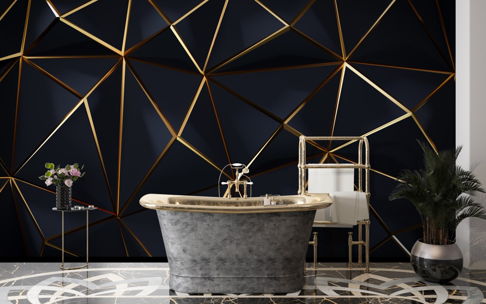 Фотошпалери золоті трикутники з чорними акцентами