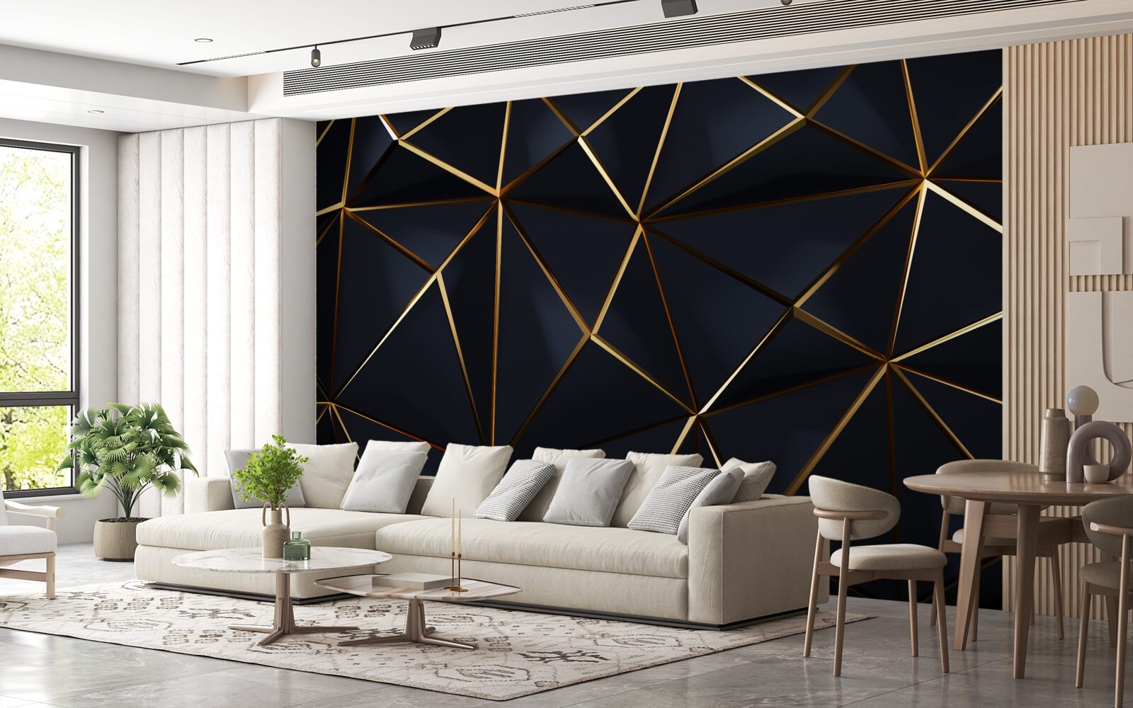 Фотошпалери золоті трикутники з чорними акцентами