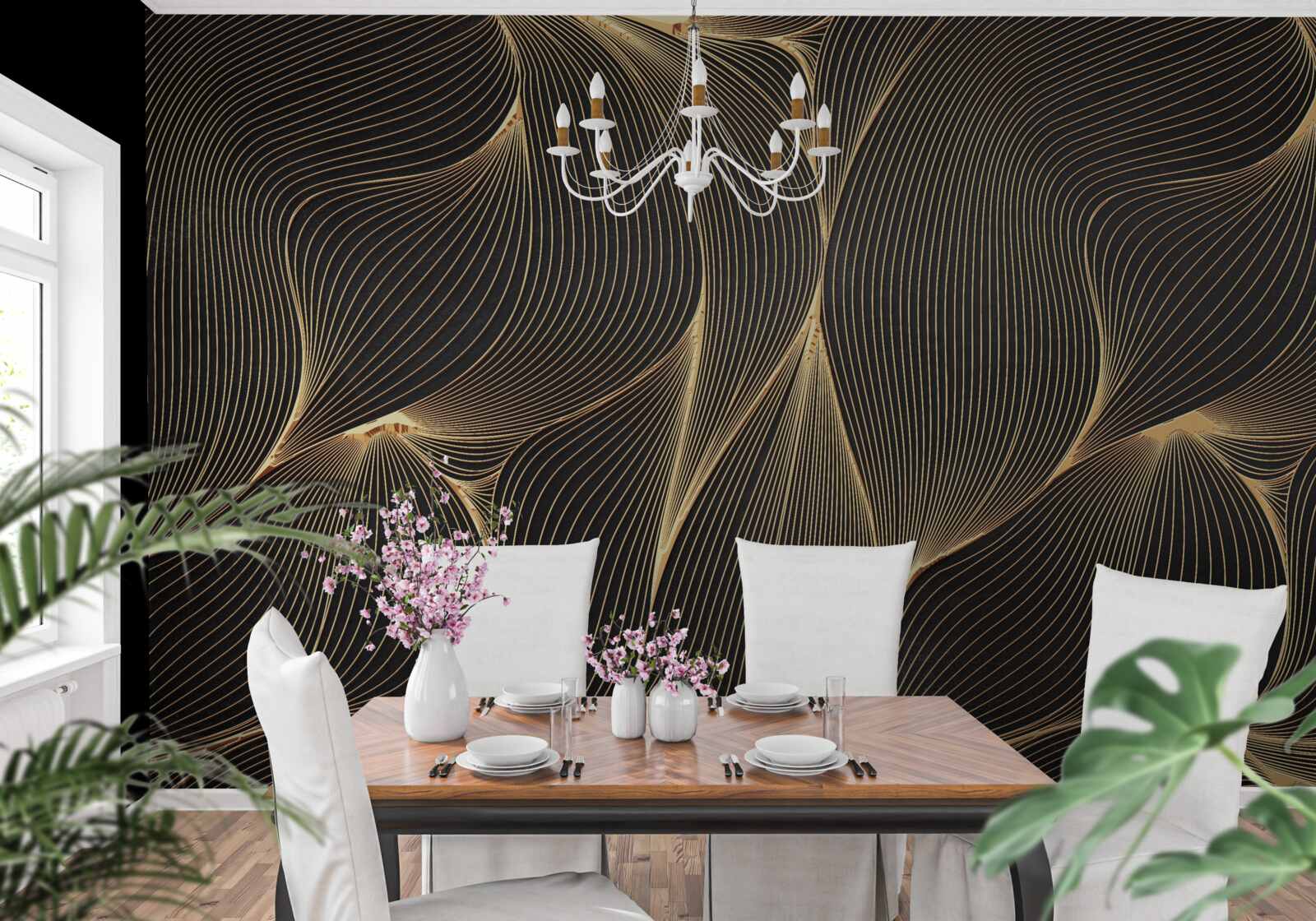 Фотошпалери абстрактний з плавними золотистими лініями