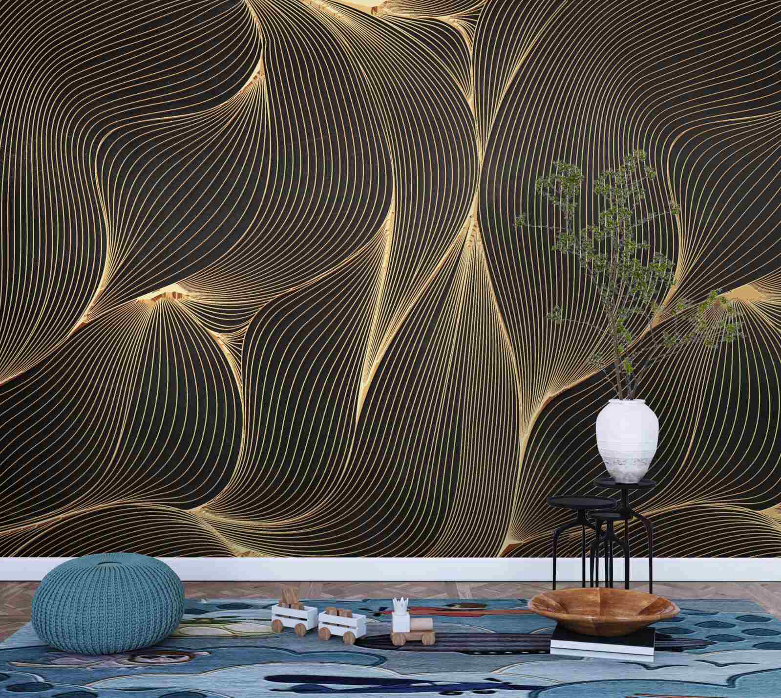 Фотошпалери абстрактний з плавними золотистими лініями