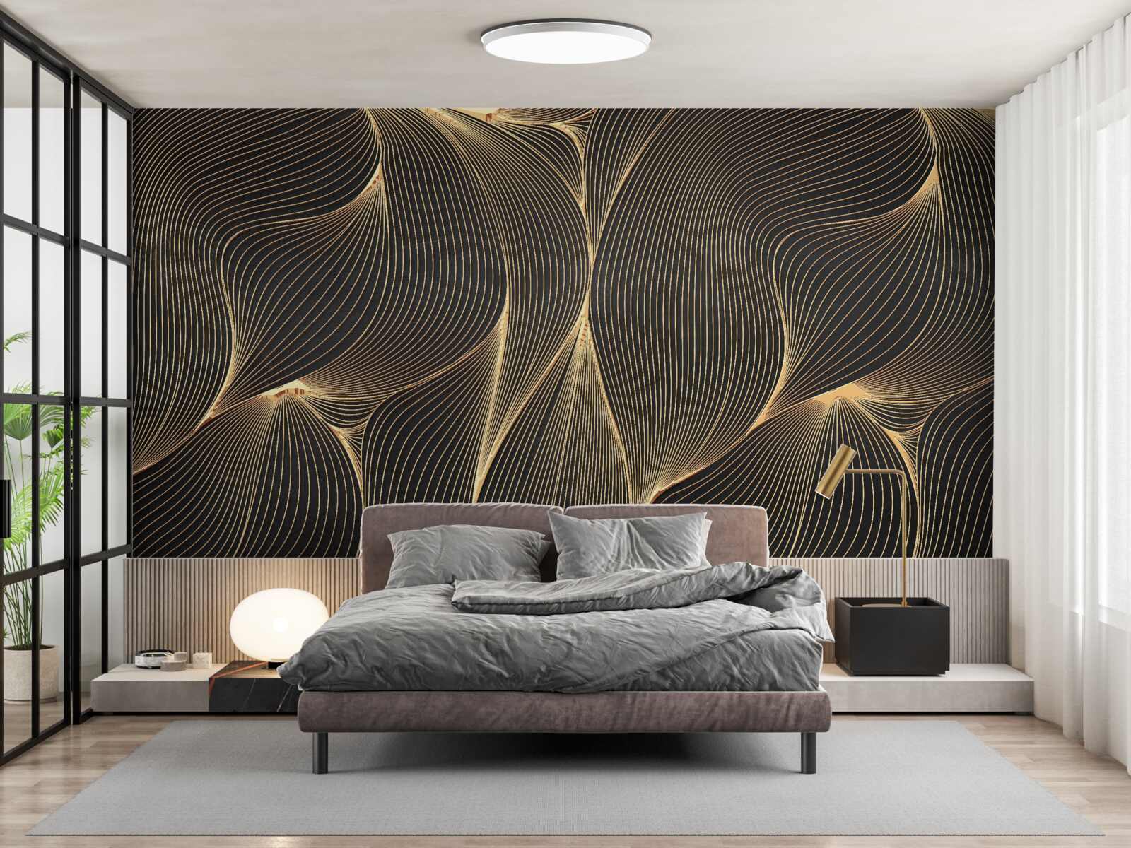 Фотошпалери абстрактний з плавними золотистими лініями