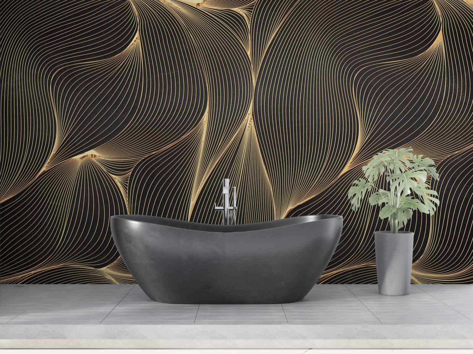 Фотошпалери абстрактний з плавними золотистими лініями