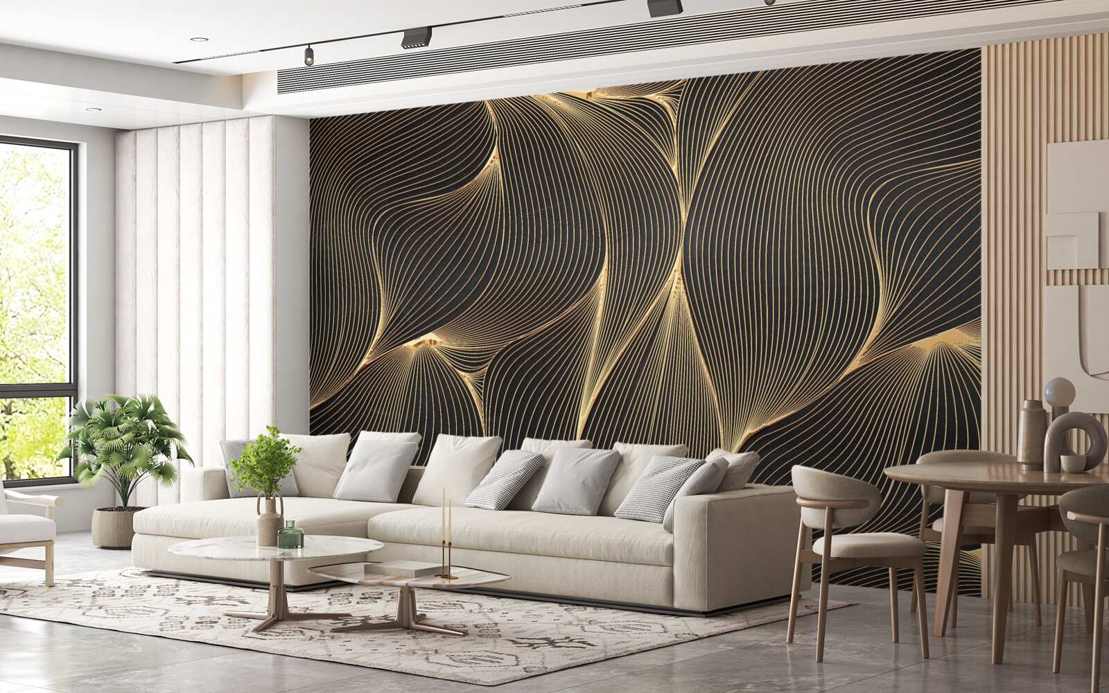 Фотошпалери абстрактний з плавними золотистими лініями