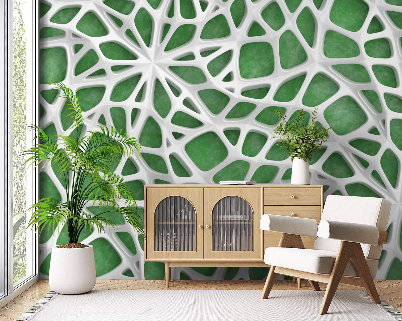 Фотошпалери на зеленому тлі - велика біла павутина