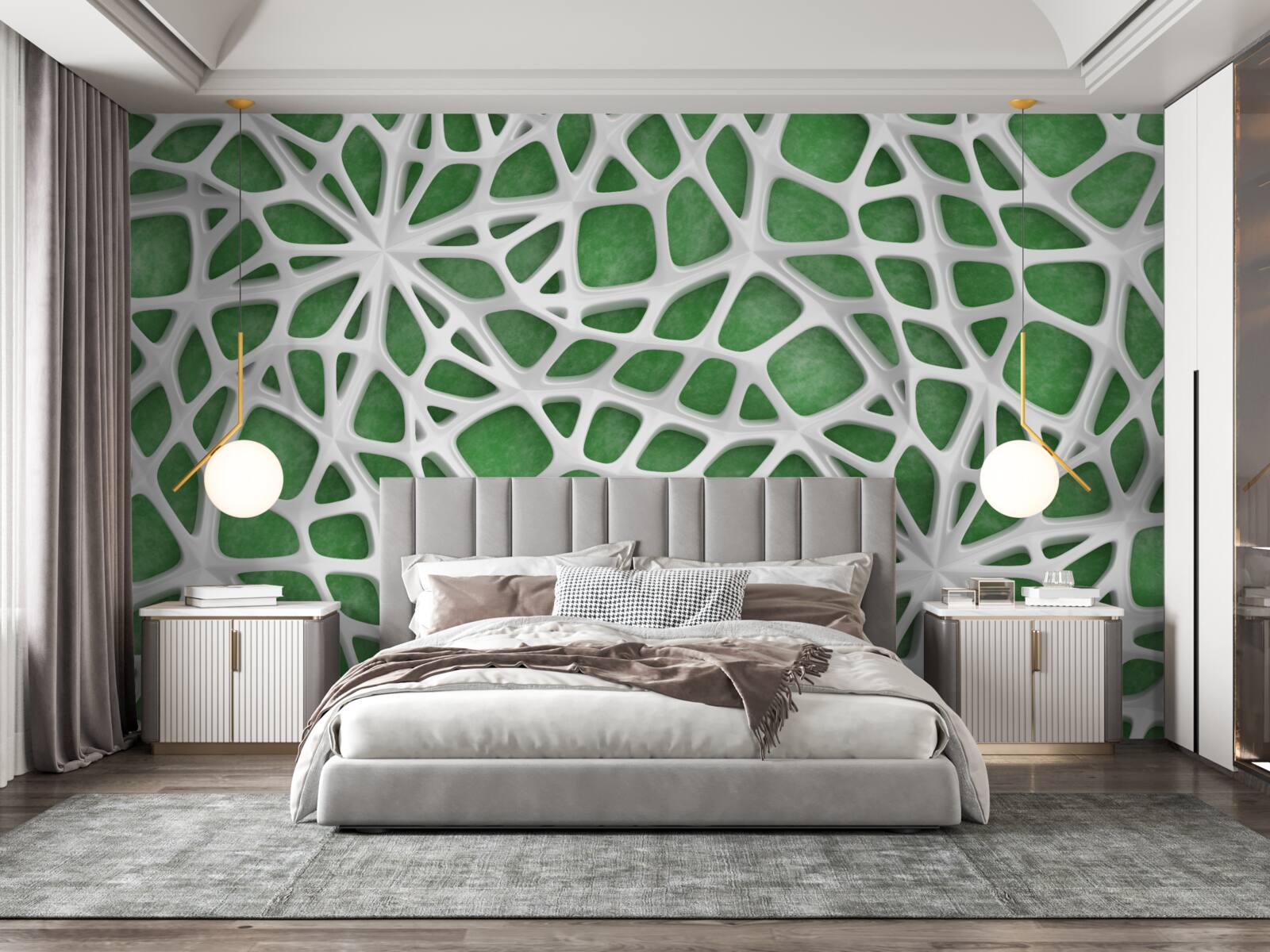 Фотошпалери на зеленому тлі - велика біла павутина