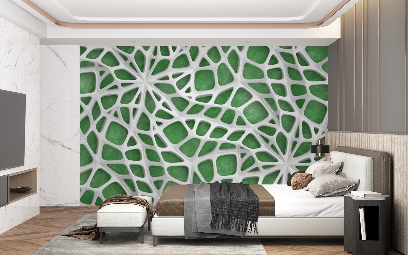 Фотошпалери на зеленому тлі - велика біла павутина