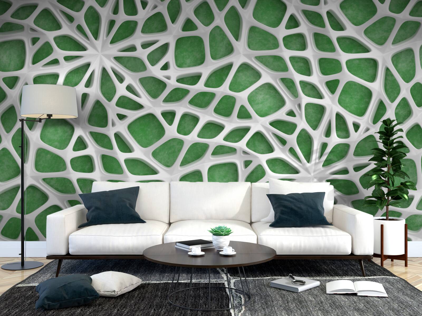 Фотошпалери на зеленому тлі - велика біла павутина