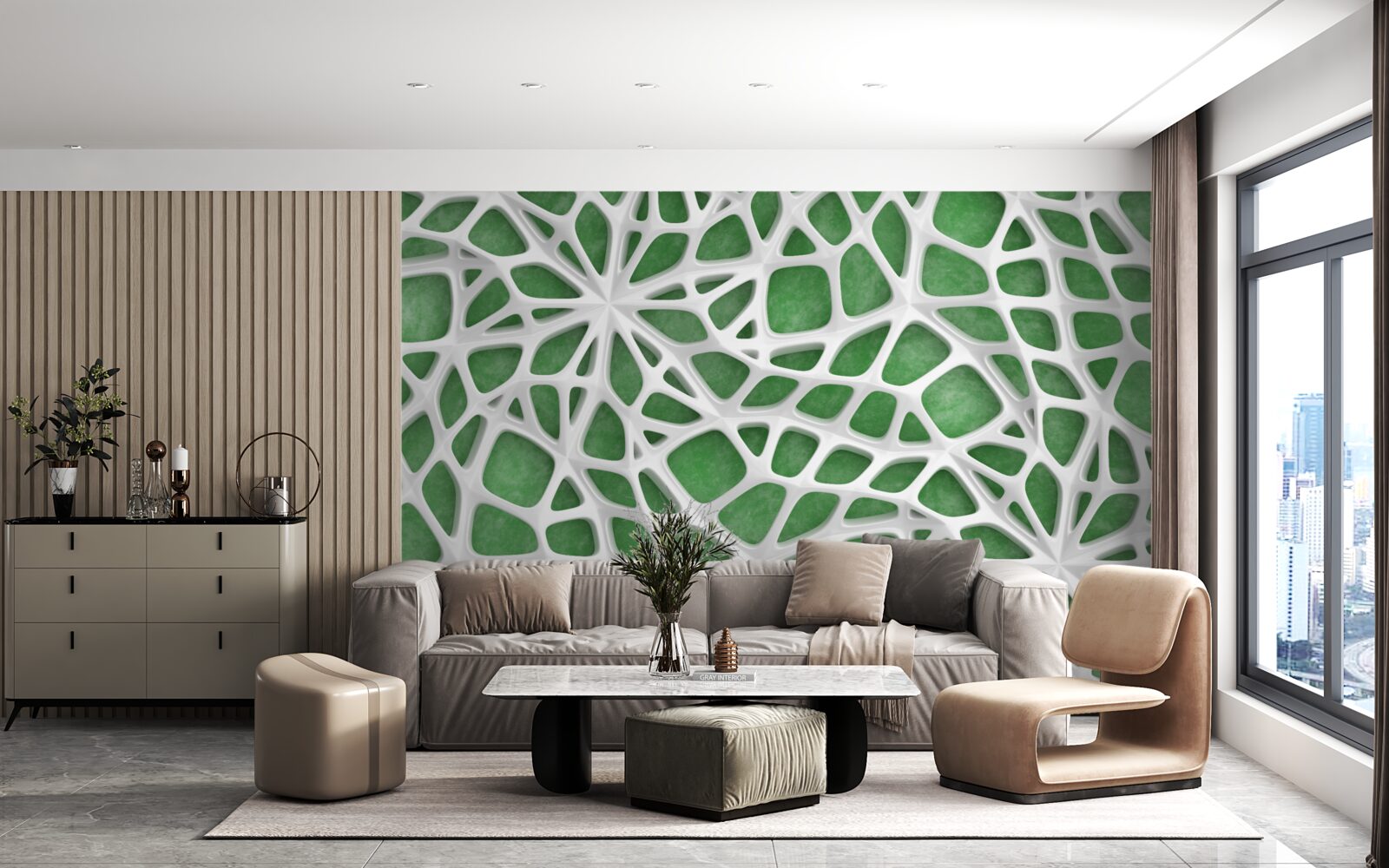 Фотошпалери на зеленому тлі - велика біла павутина