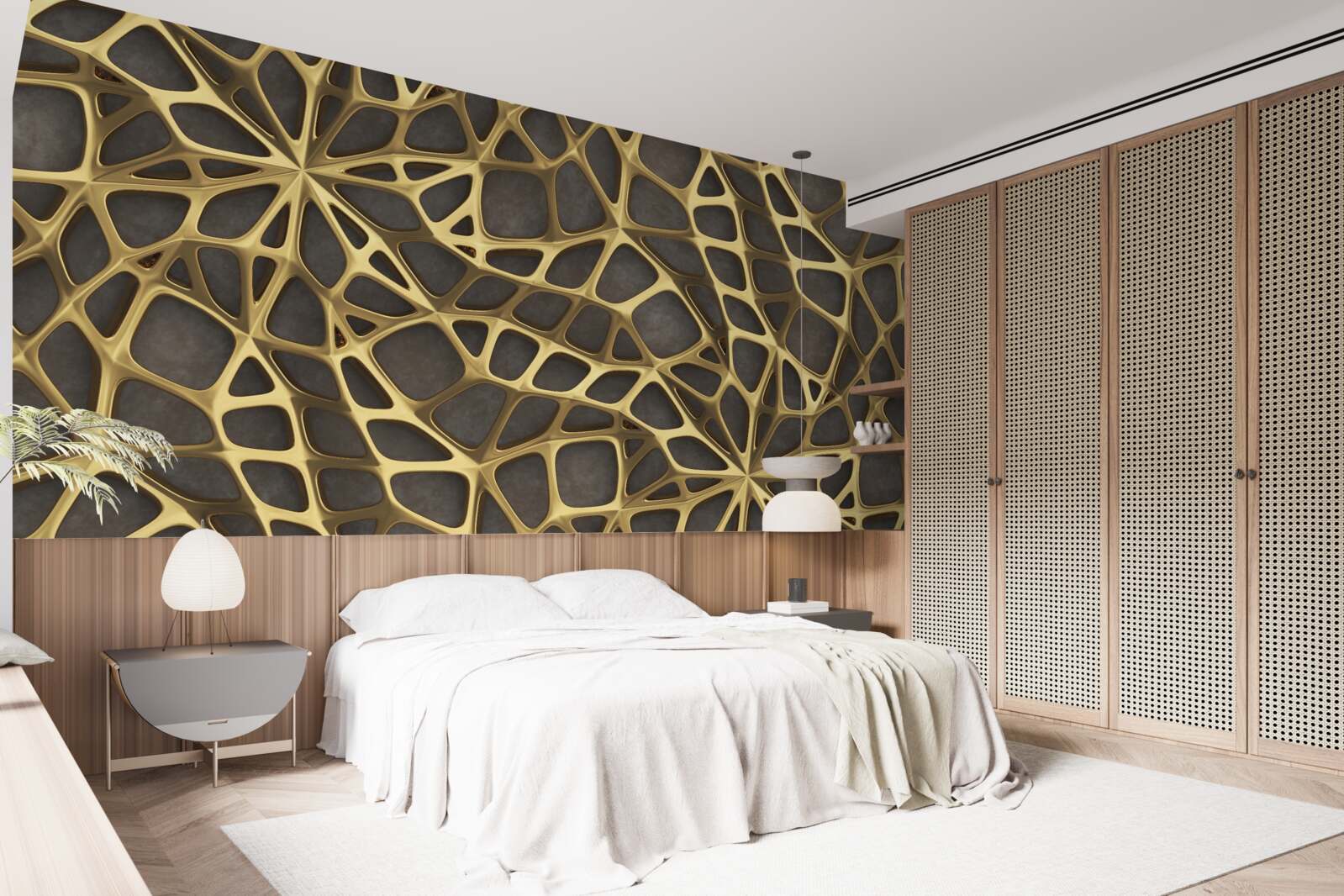 Фотошпалери мережа золотистого кольору на коричневому фоні