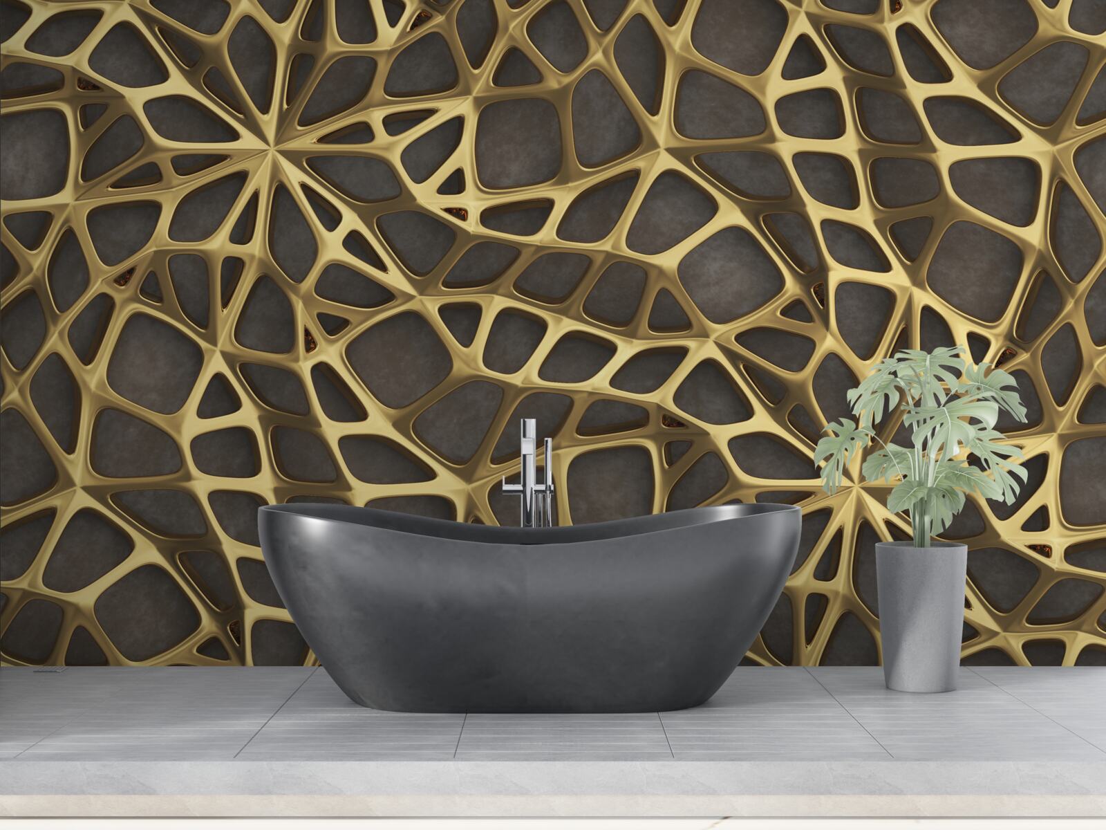 Фотошпалери мережа золотистого кольору на коричневому фоні