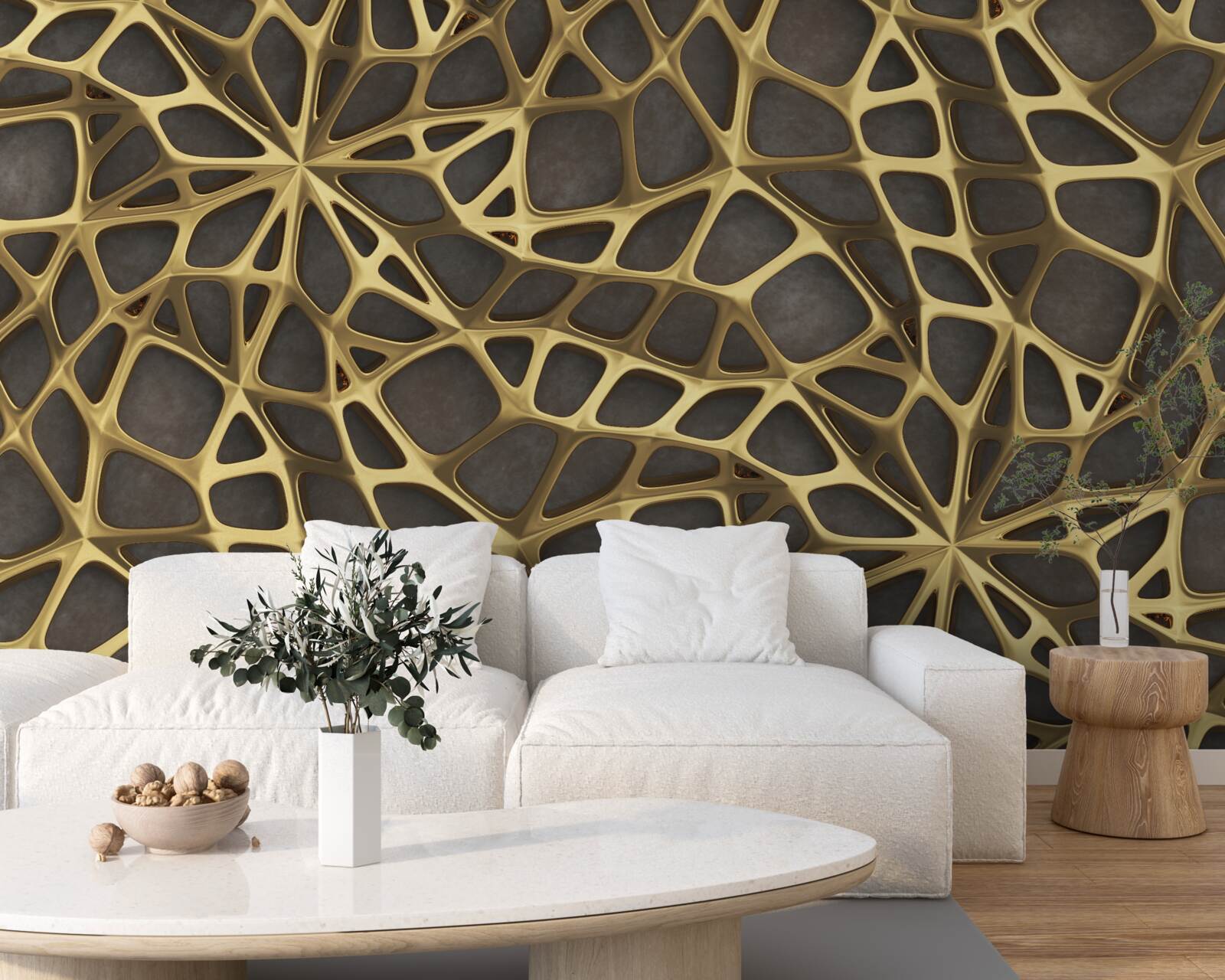 Фотошпалери мережа золотистого кольору на коричневому фоні