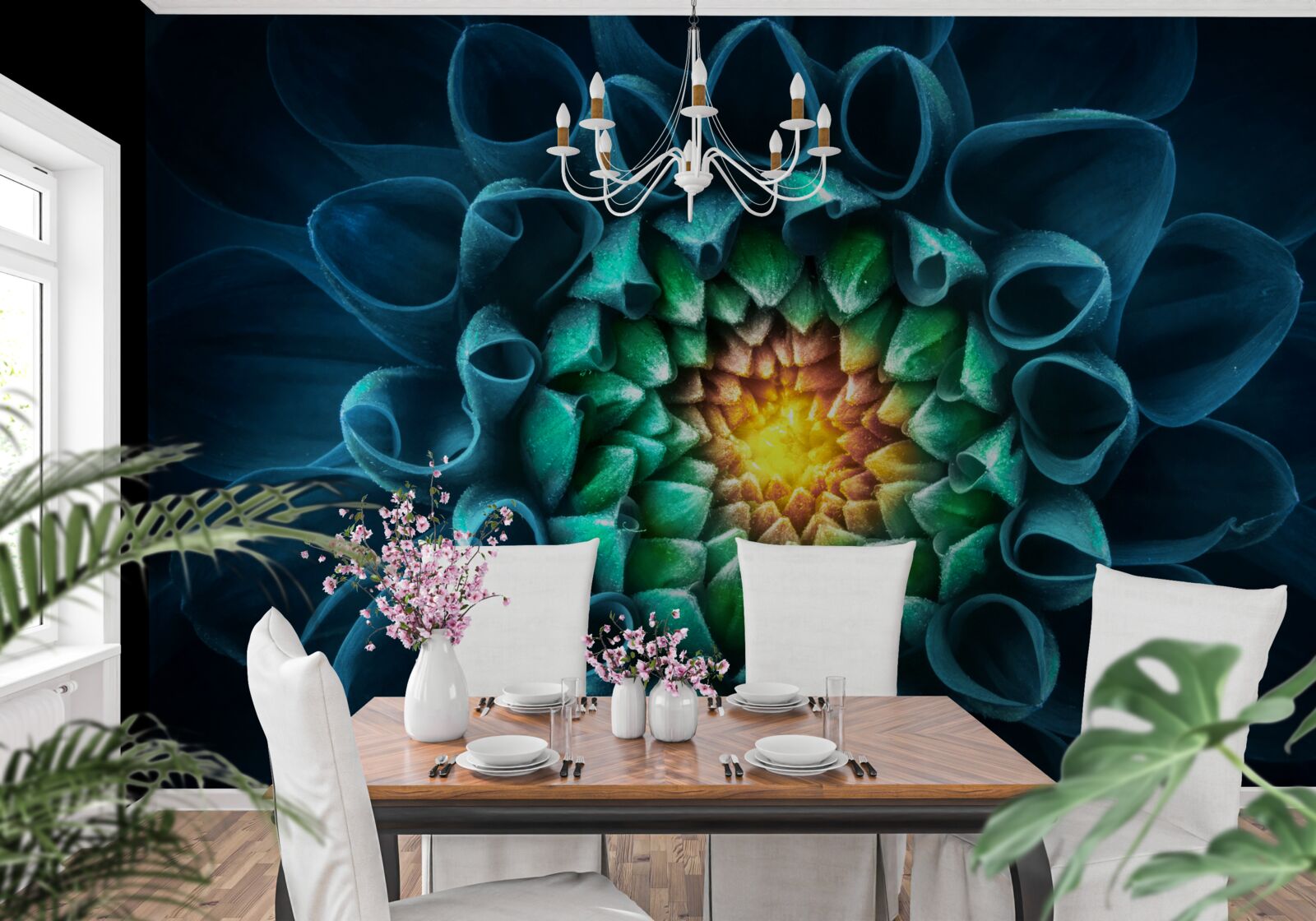 Фотошпалери абстрактний стиль блакитний бутон півонії