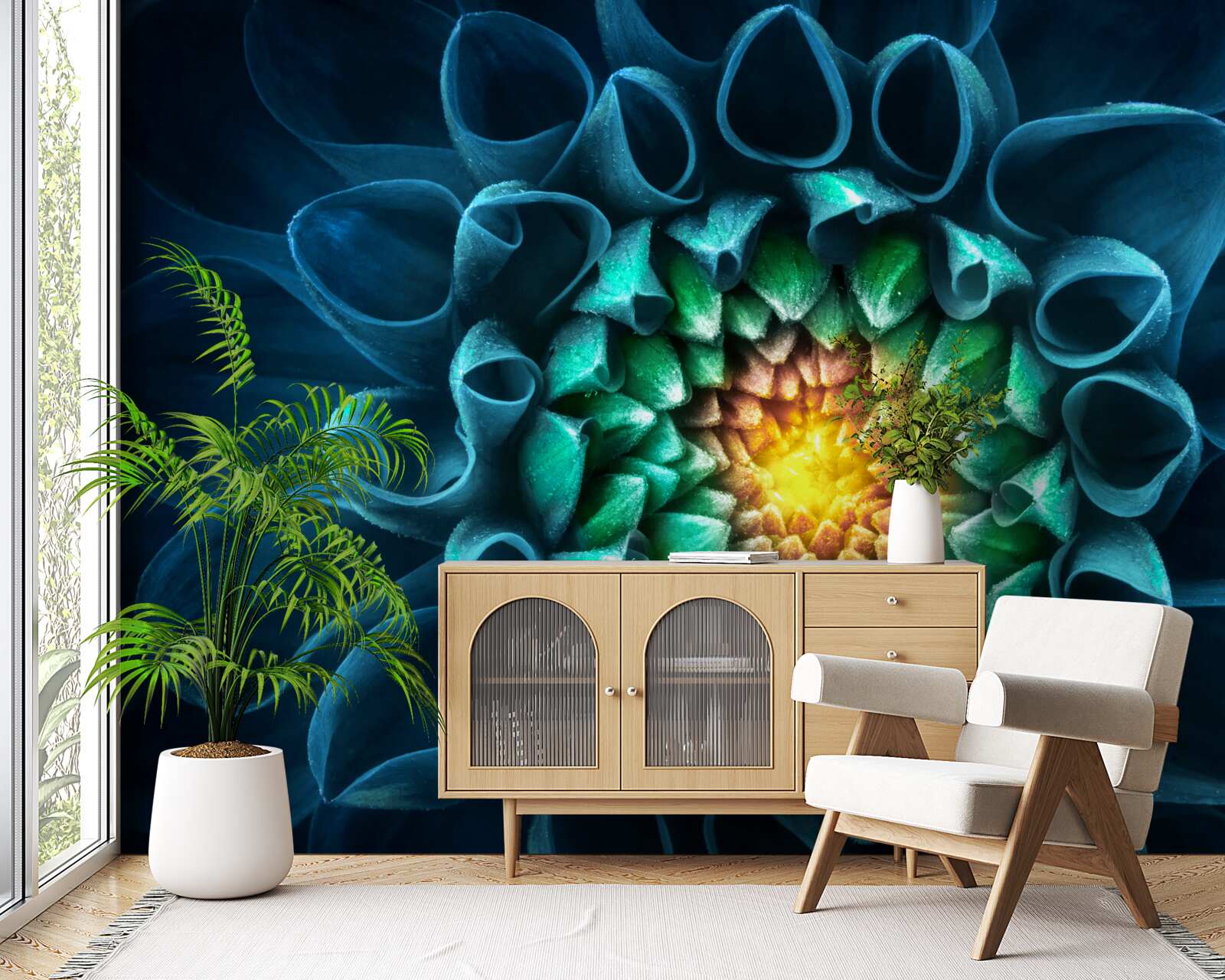 Фотошпалери абстрактний стиль блакитний бутон півонії