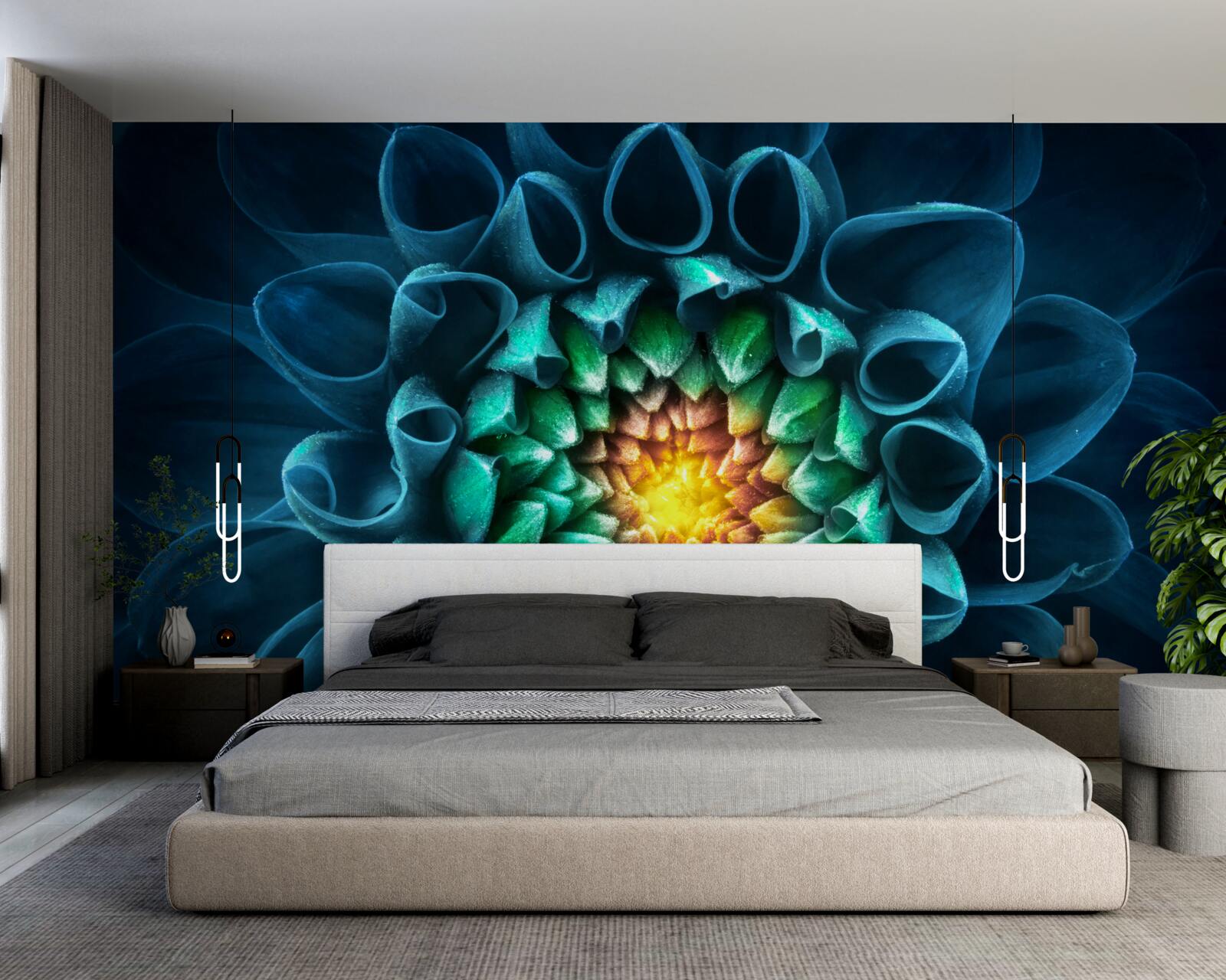 Фотошпалери абстрактний стиль блакитний бутон півонії