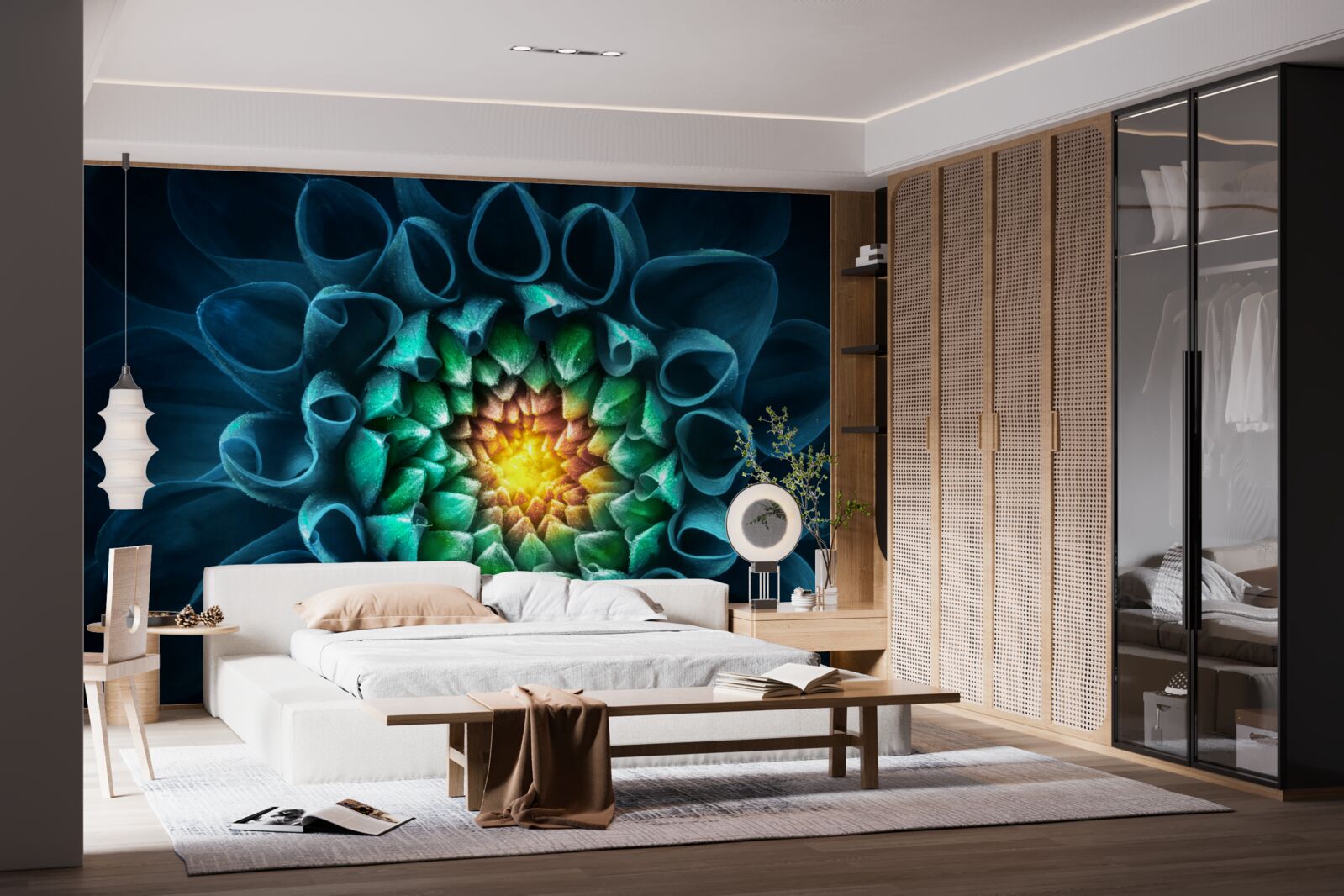 Фотошпалери абстрактний стиль блакитний бутон півонії