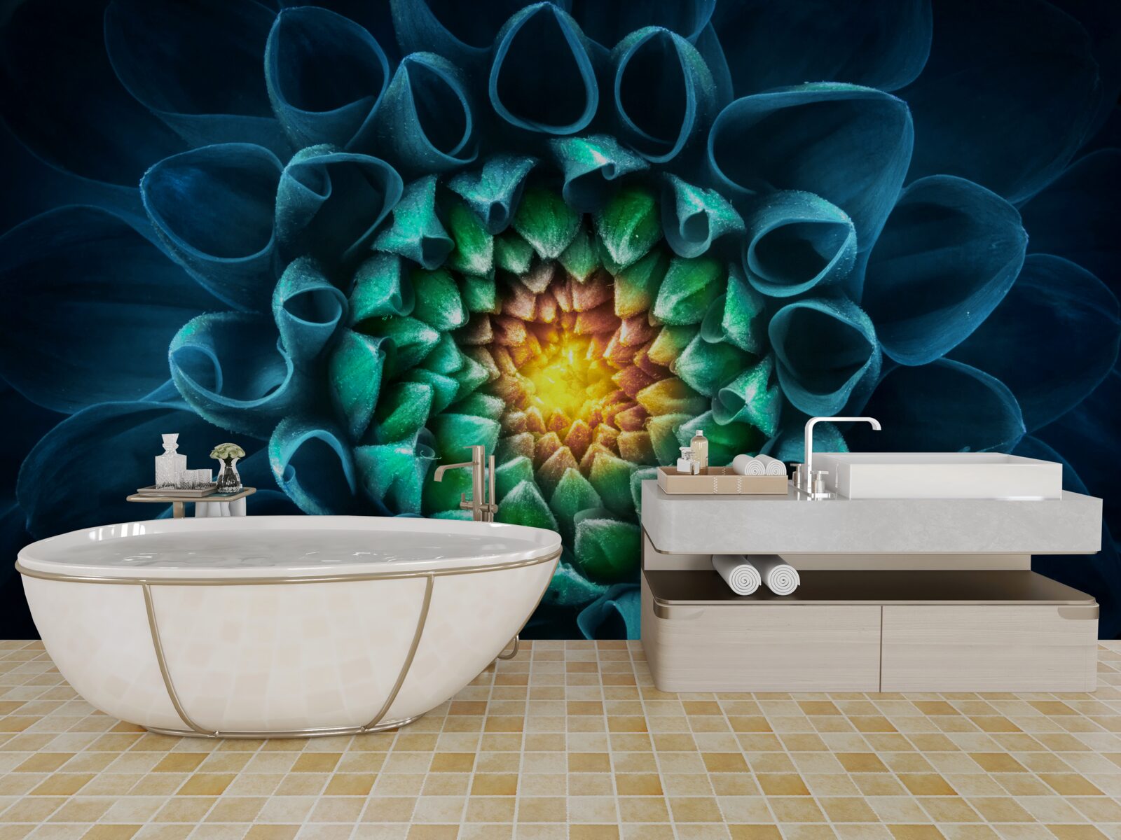 Фотошпалери абстрактний стиль блакитний бутон півонії