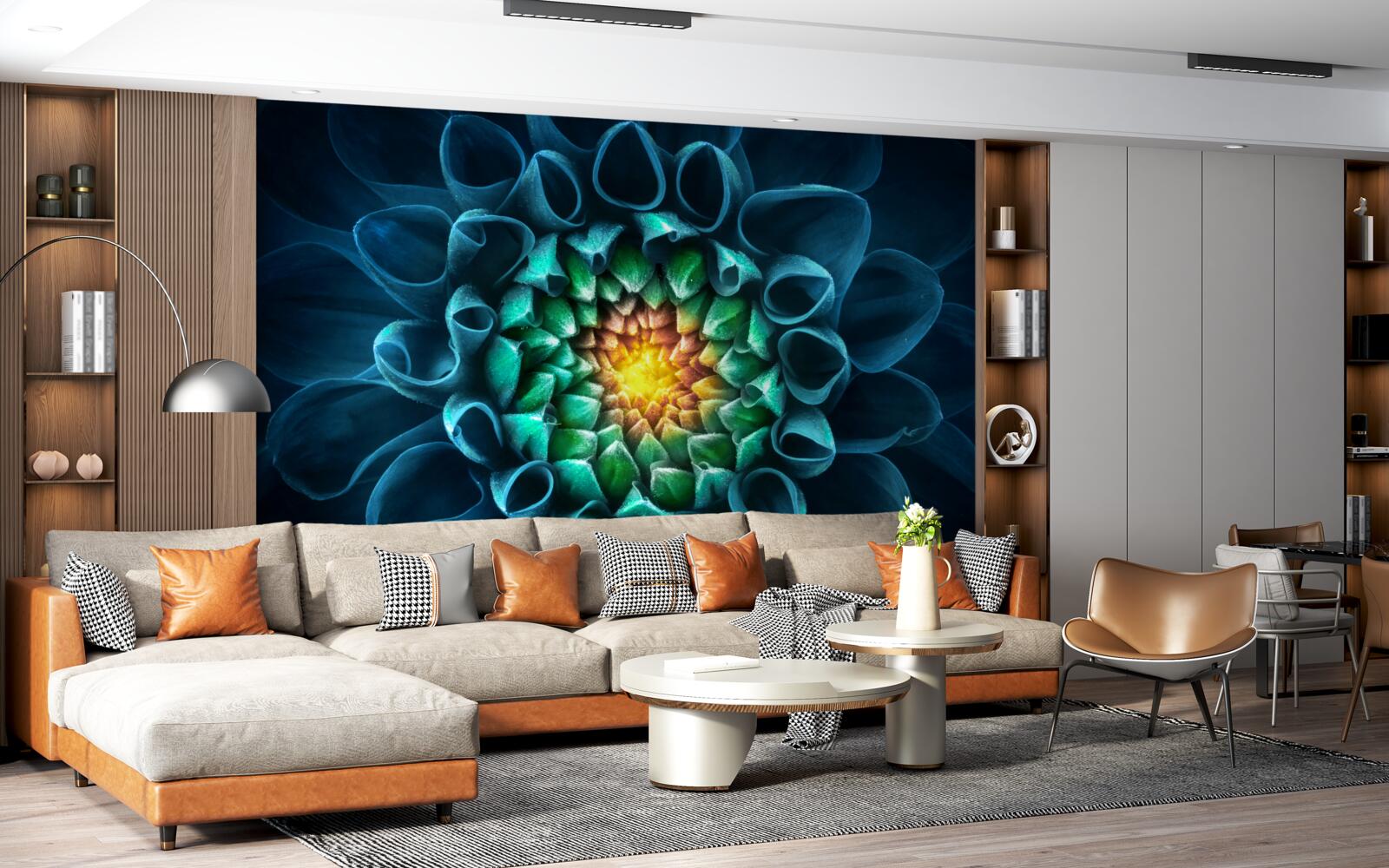 Фотошпалери абстрактний стиль блакитний бутон півонії