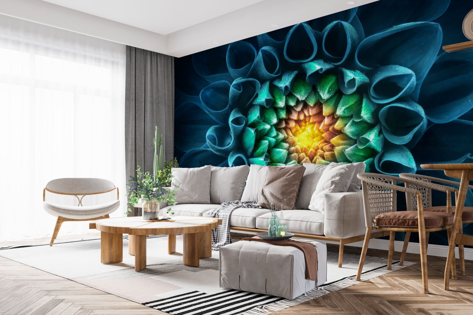 Фотошпалери абстрактний стиль блакитний бутон півонії