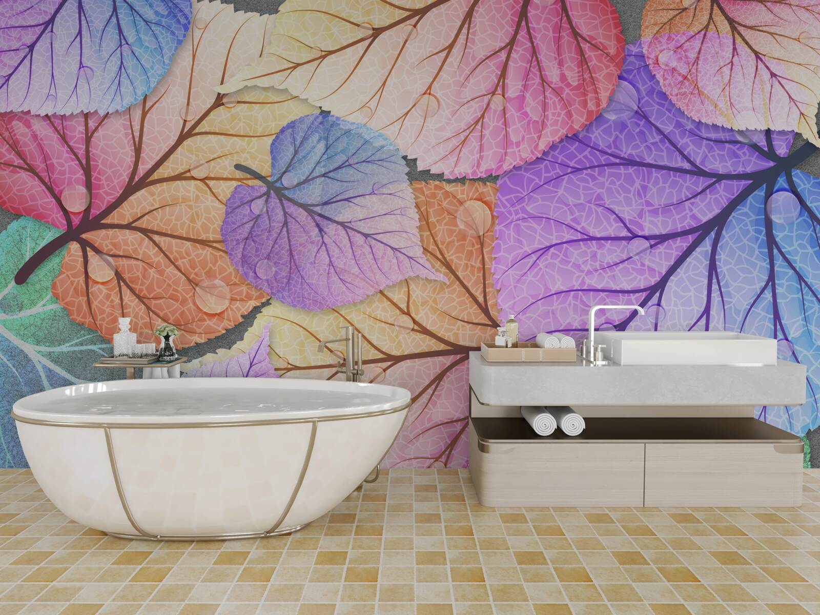 Фотошпалери осіннє листя, розфарбоване в яскраві кольори