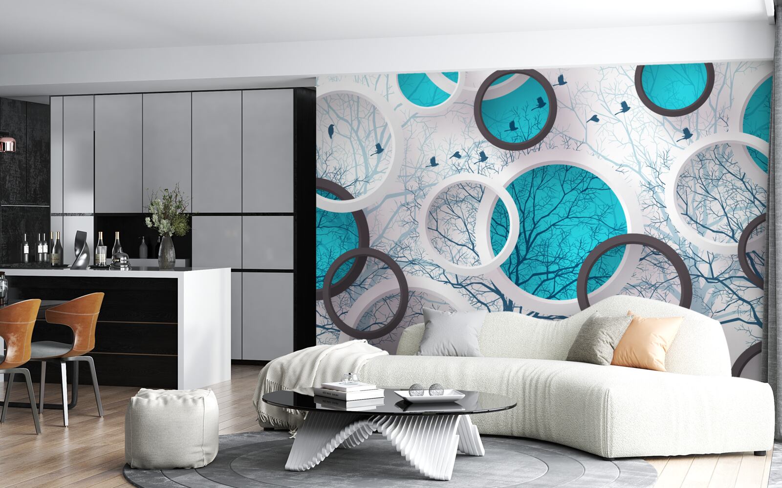 Фотошпалери бірюзові кола та дерева