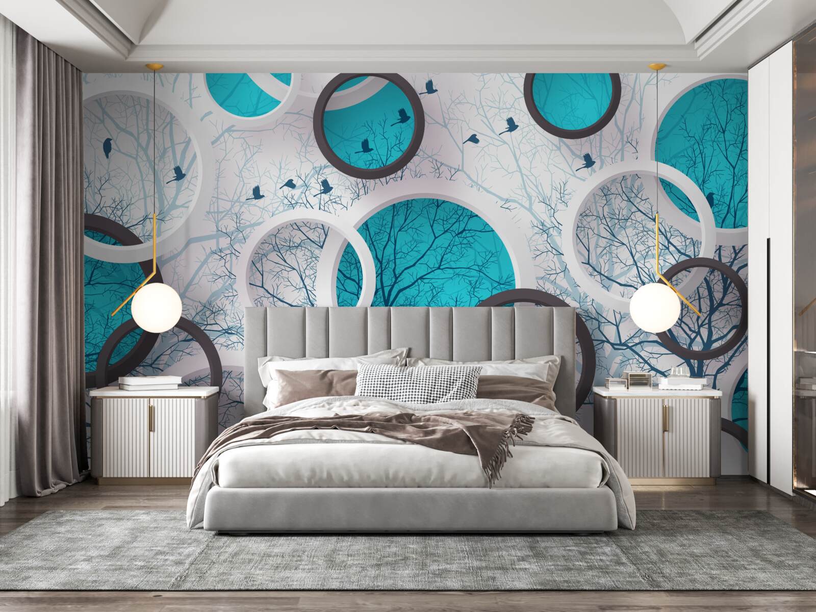 Фотошпалери бірюзові кола та дерева