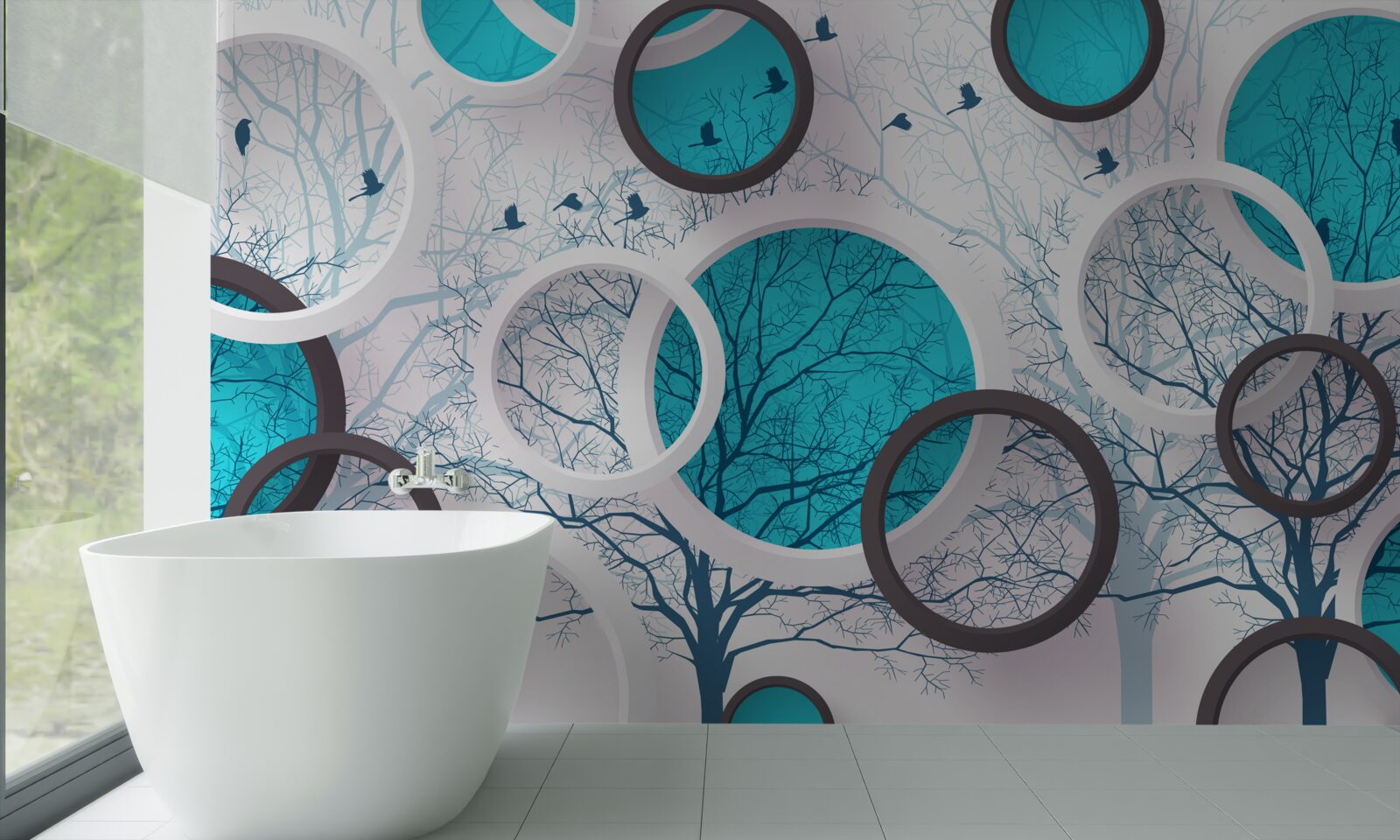 Фотошпалери бірюзові кола та дерева