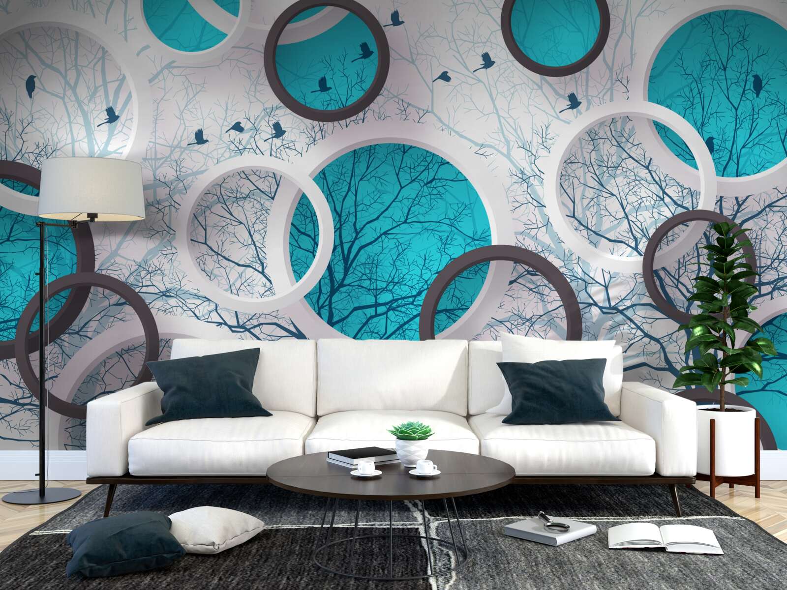 Фотошпалери бірюзові кола та дерева