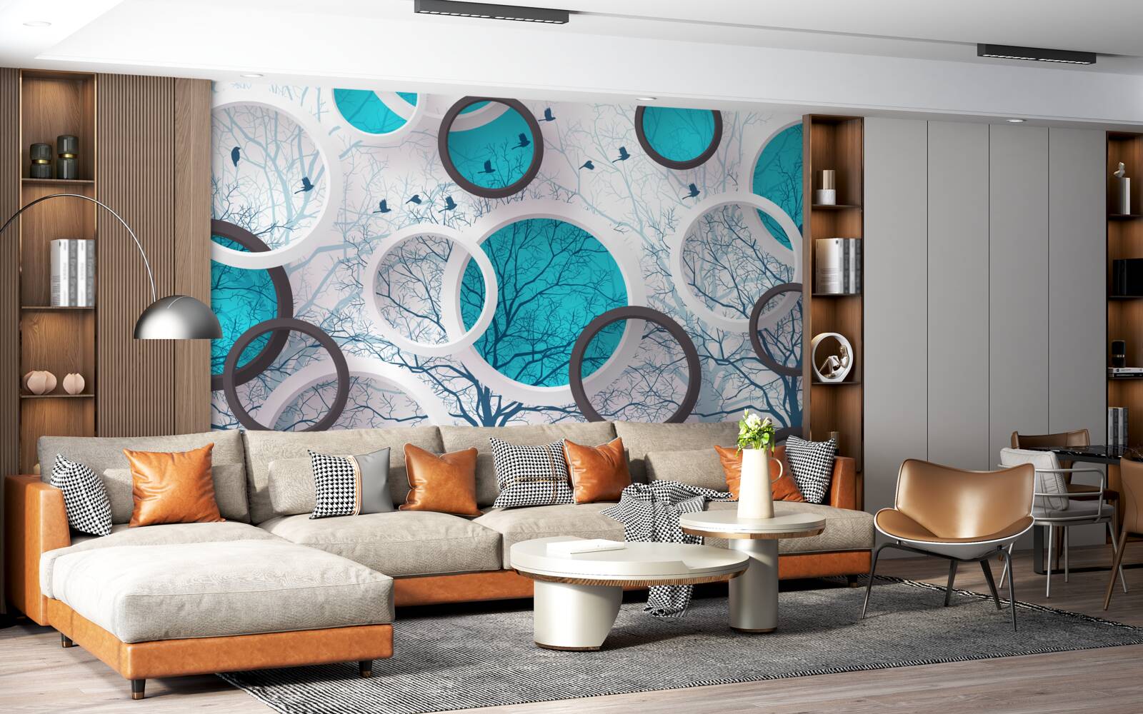 Фотошпалери бірюзові кола та дерева