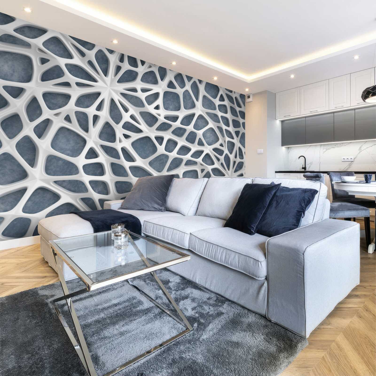 Фотошпалери біле мереживо на блакитному тлі