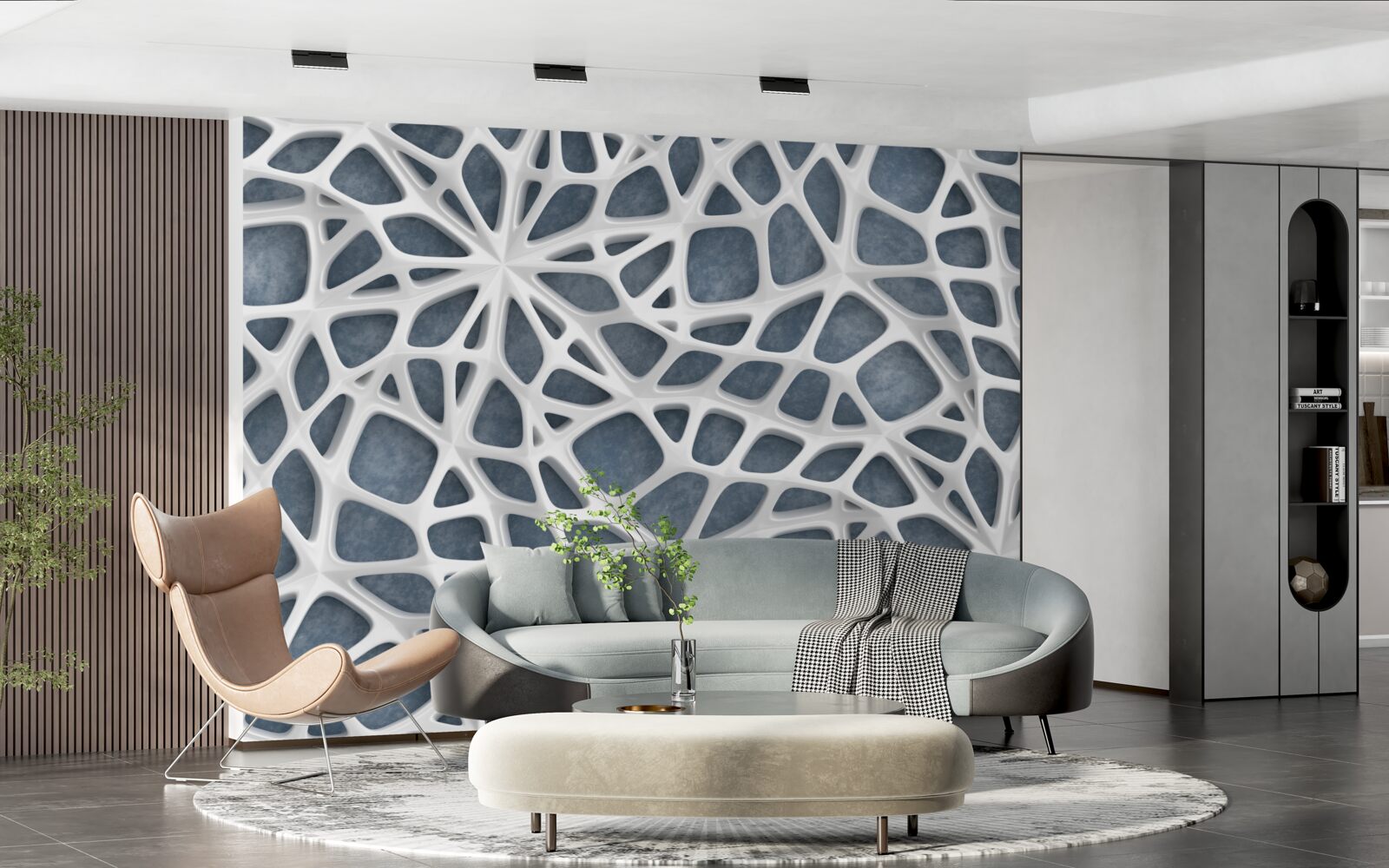 Фотошпалери біле мереживо на блакитному тлі