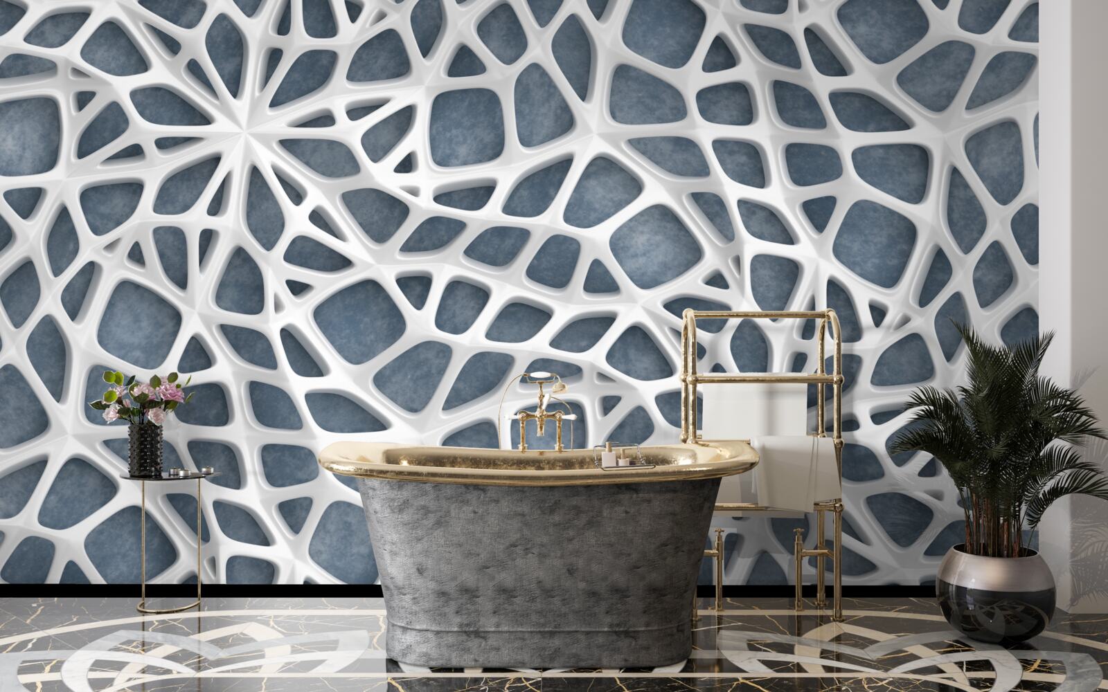 Фотошпалери біле мереживо на блакитному тлі