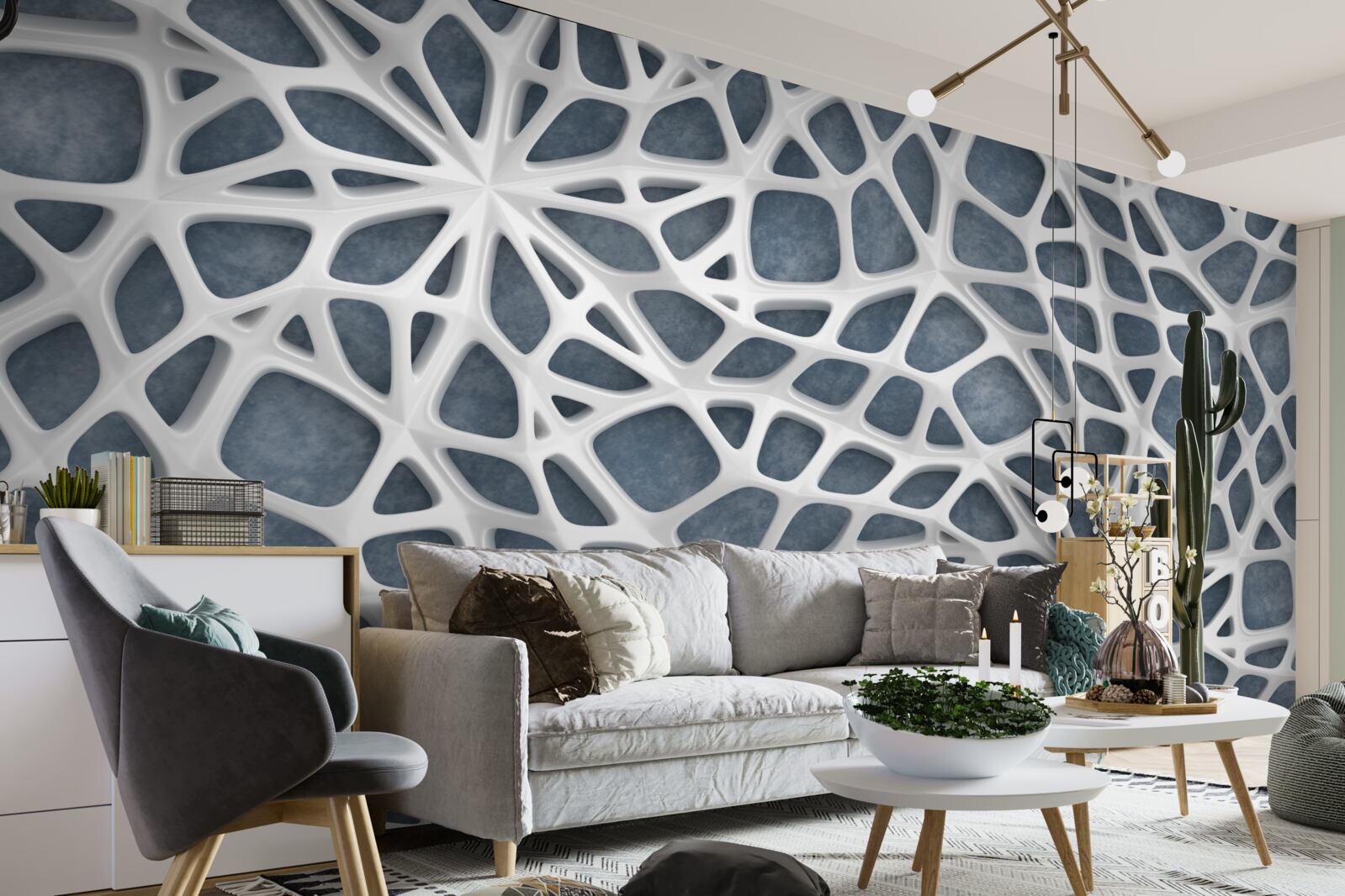 Фотошпалери біле мереживо на блакитному тлі