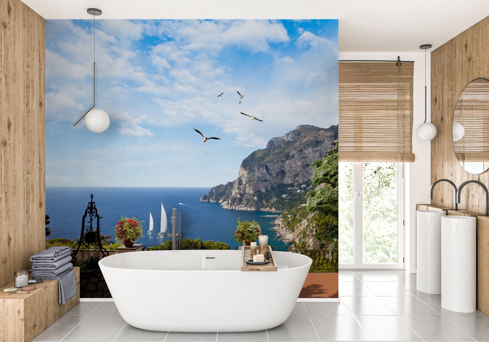 Фотошпалери океан і гори в ландшафті