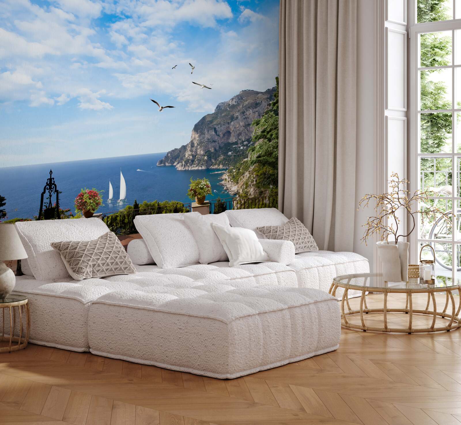 Фотошпалери океан і гори в ландшафті