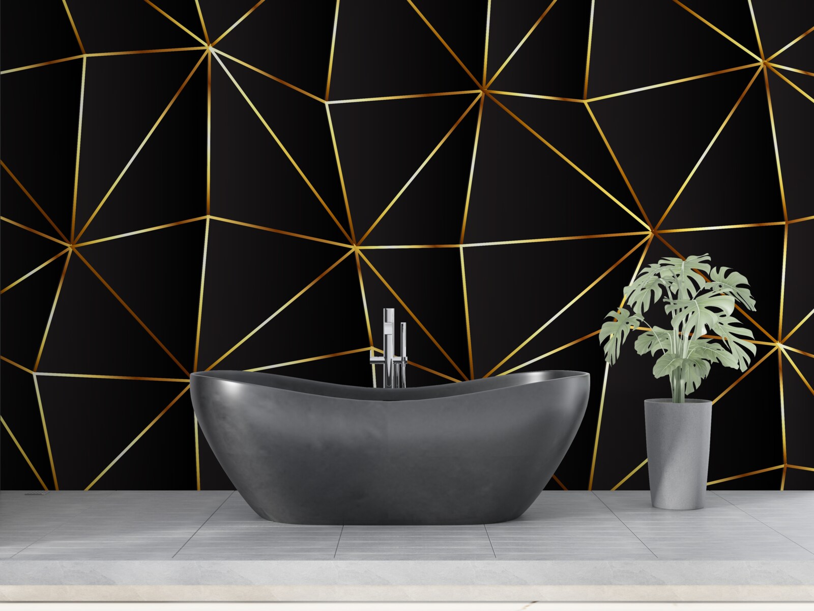 Фотошпалери золоті елементи на чорному тлі трикутника