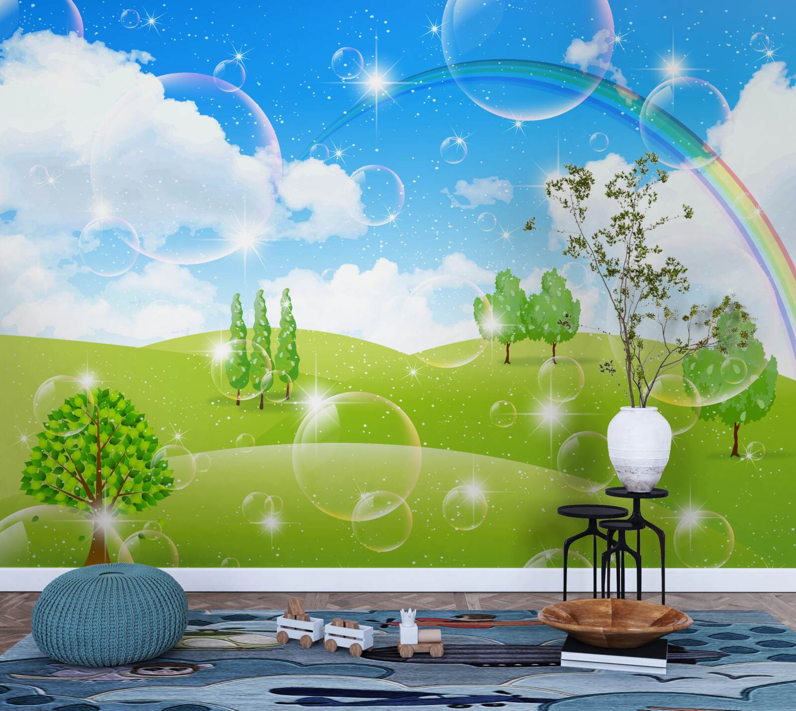 Фотошпалери літні поля з зеленими деревами