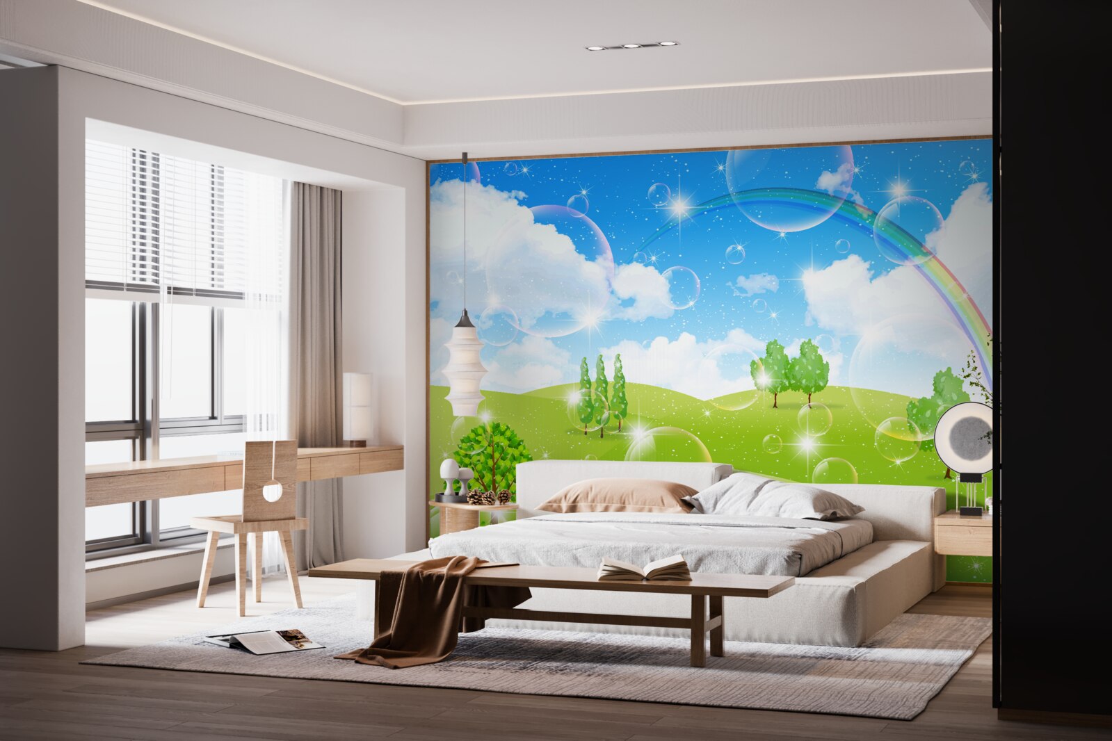 Фотошпалери літні поля з зеленими деревами