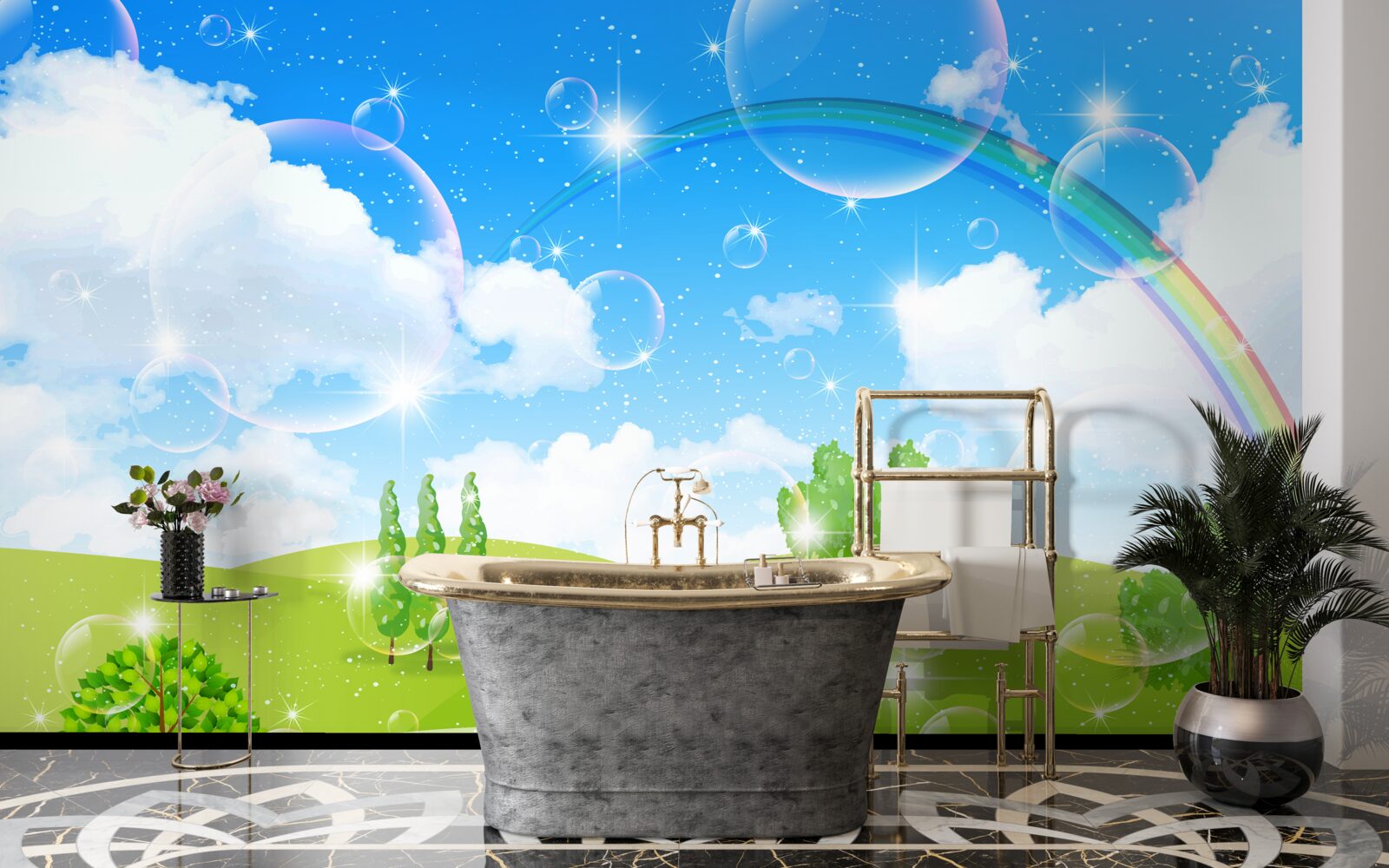 Фотошпалери літні поля з зеленими деревами