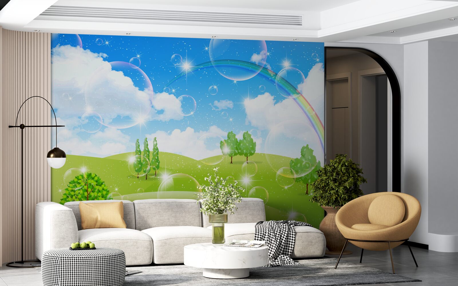 Фотошпалери літні поля з зеленими деревами