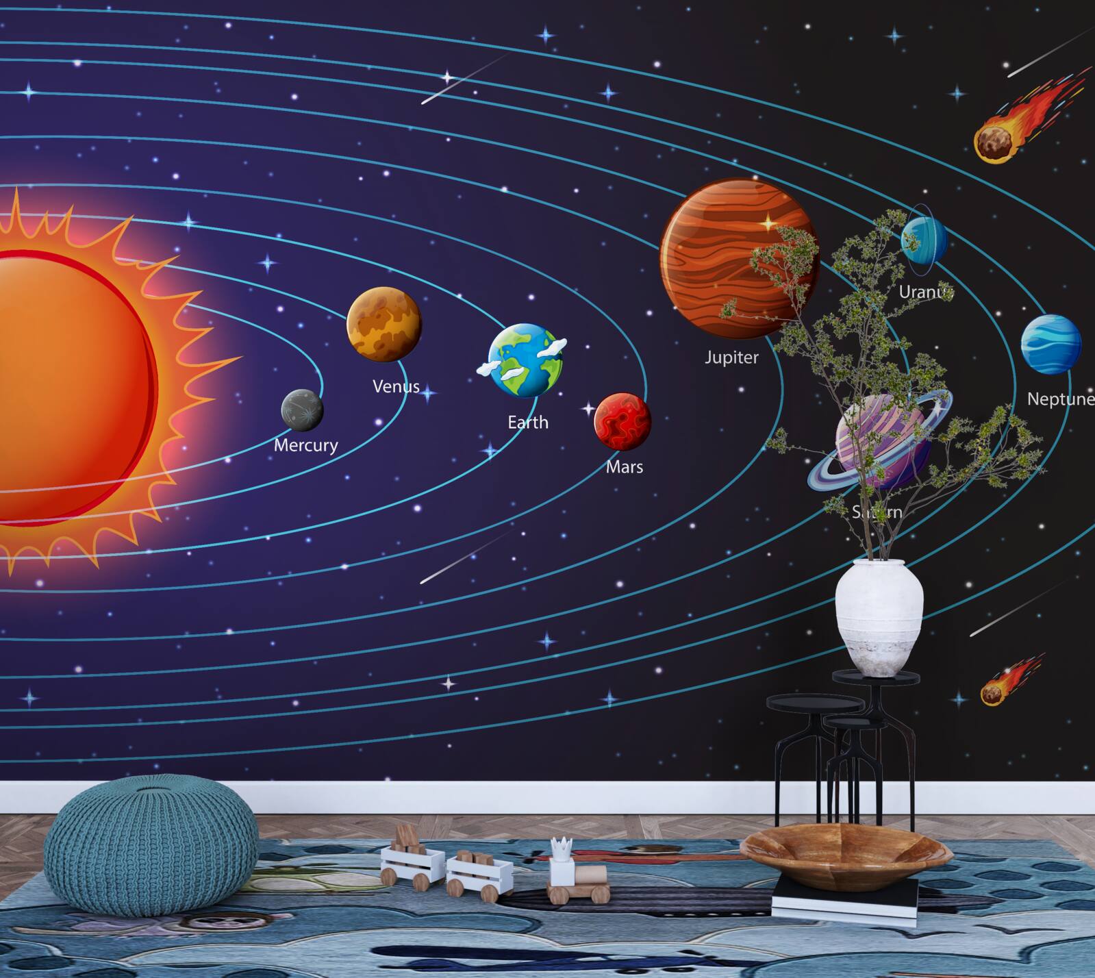 Фотошпалери послідовність планет у космосі